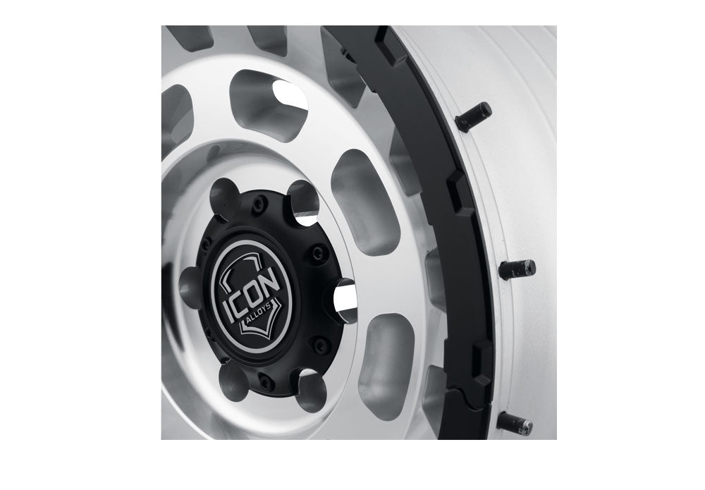 Hammer Pro 17 X 8.5 / 5 X 150 25MM Offset 5.75 Inch Back Space Silver Machined W/ Black Ring, ICON Alloys
