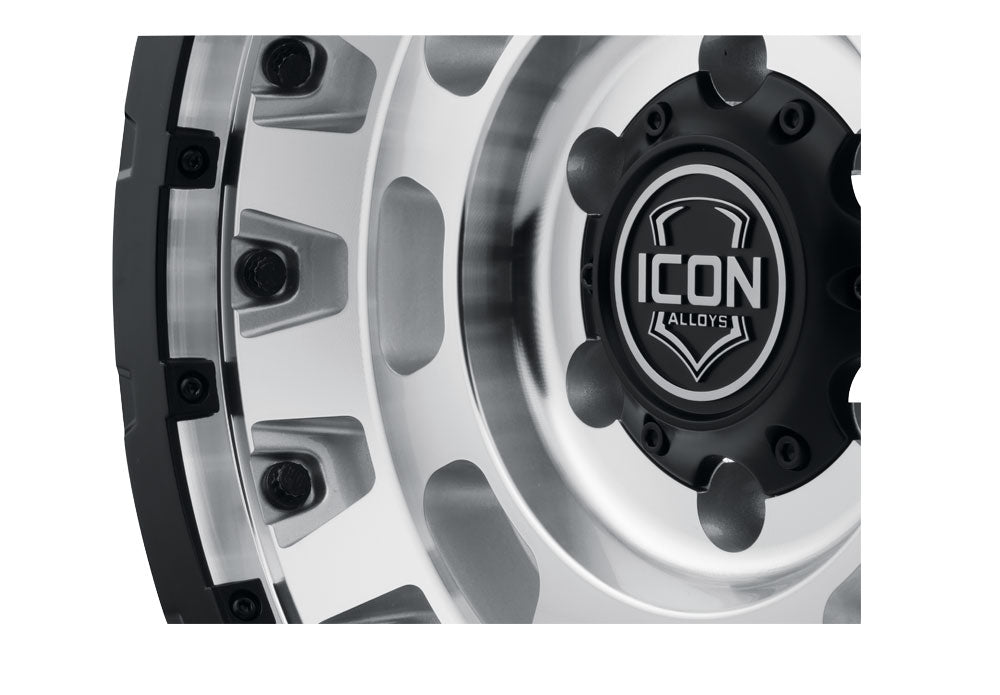 Hammer Pro 17 X 8.5 / 5 X 150 25MM Offset 5.75 Inch Back Space Silver Machined W/ Black Ring, ICON Alloys