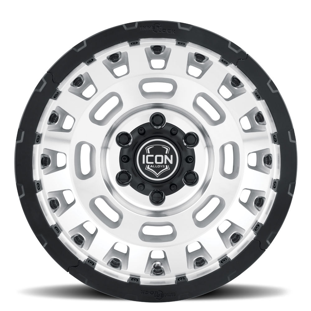 Hammer Pro 17 X 8.5 / 5 X 150 25MM Offset 5.75 Inch Back Space Silver Machined W/ Black Ring, ICON Alloys