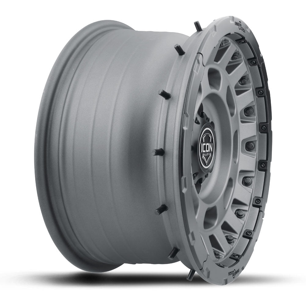 Hammer Pro 17 X 8.5 / 5 X 5 -6MM Offset 4.5 Inch Back Space Charcoal W/ Black Ring, ICON Alloys