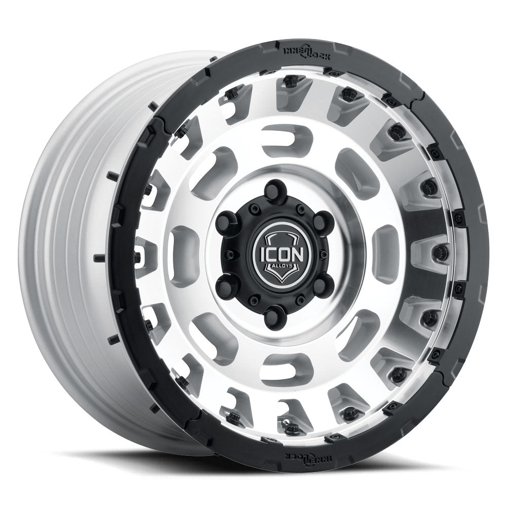 Hammer Pro 17 X 8.5 / 6 X 5.5 25MM Offset 5.75 Inch Back Space Silver Machined W/ Black Ring, ICON Alloys