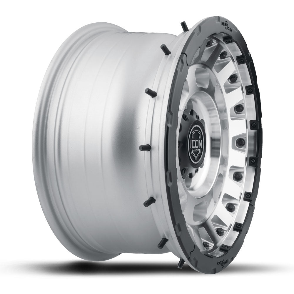 Hammer Pro 17 X 8.5 / 6 X 5.5 25MM Offset 5.75 Inch Back Space Silver Machined W/ Black Ring, ICON Alloys