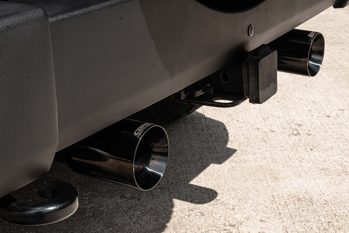 2.75 Inch Cat-Back Dual Rear Exit with Single 4.0 Inch Black PVD Flat Cut Tips 07-18 Jeep Wrangler JKU 116 Inch Wheel Base Corsa Performance