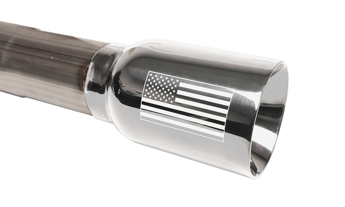 2.75 Inch Cat-Back Dual Rear Exit with Single 4.0 Inch Polished Flat Cut Tips with USA Flag Etch 07-18 Jeep Wrangler JKU 116 Inch Wheel Base Corsa Performance