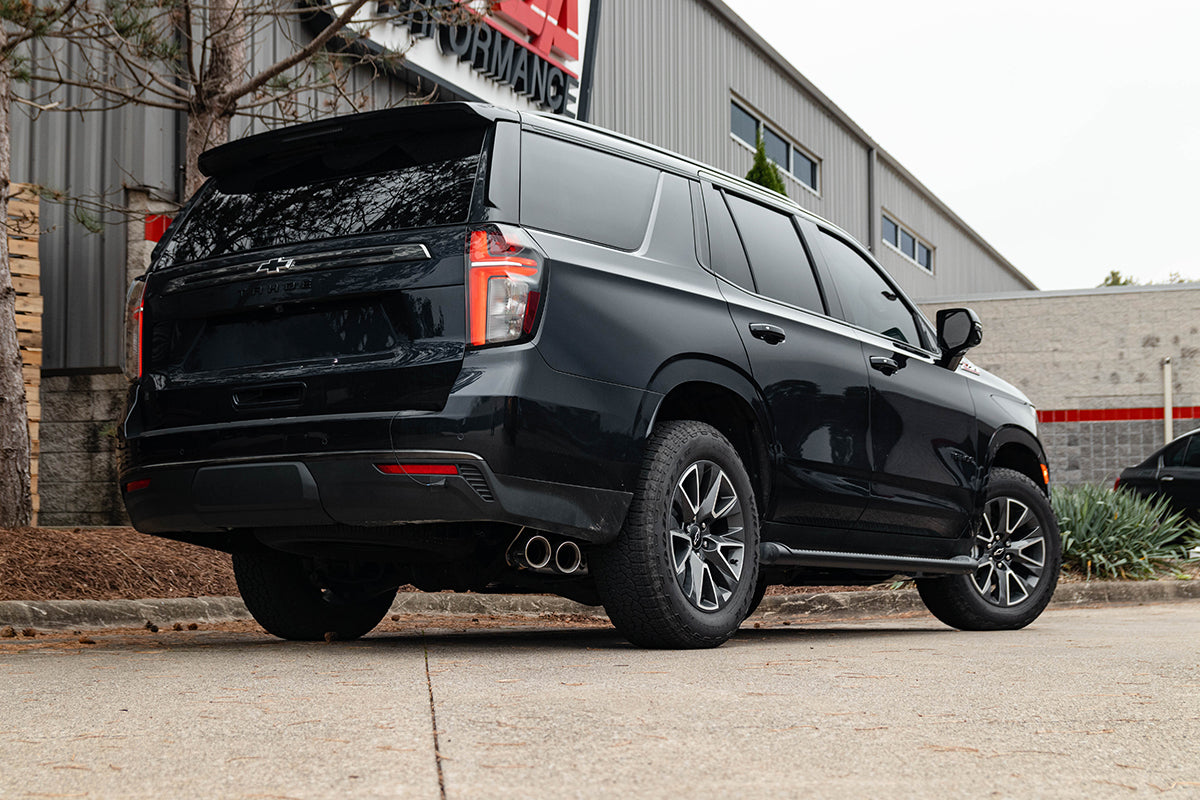 3.0 Inch Single Side Exit Cat-Back Exhaust System with Twin 4.0 Inch Black Tips 21-25 Chevrolet Suburban 134.1 Inch Wheel Base Corsa Performance