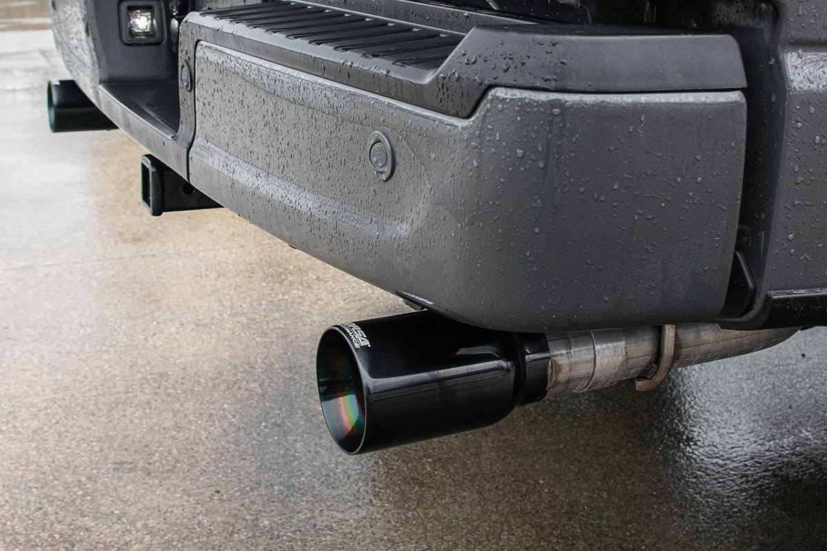 3.0 Inch Dual Rear Exit Catback Exhaust System with Flat Cut 4.0 Inch Dual Wall Black Tips Xtreme Sound Level 21-25 Ford F-150 157 Inch Wheel Base Corsa Performance