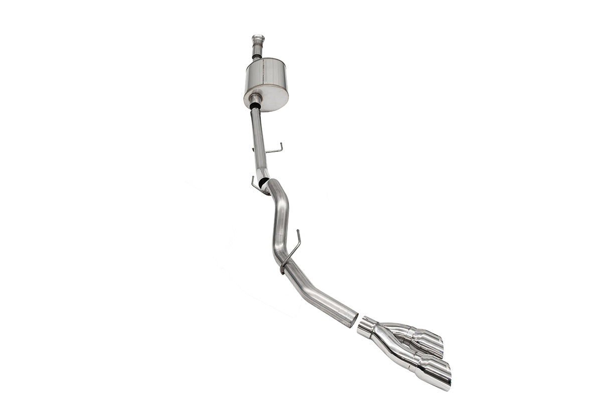 3.0 Inch Single Side Exit Catback Exhaust System with Twin 4.0 Inch Pro Series Tips Sport Sound Level 21-25 Ford F-150 145 Inch Wheel Base Corsa Performance