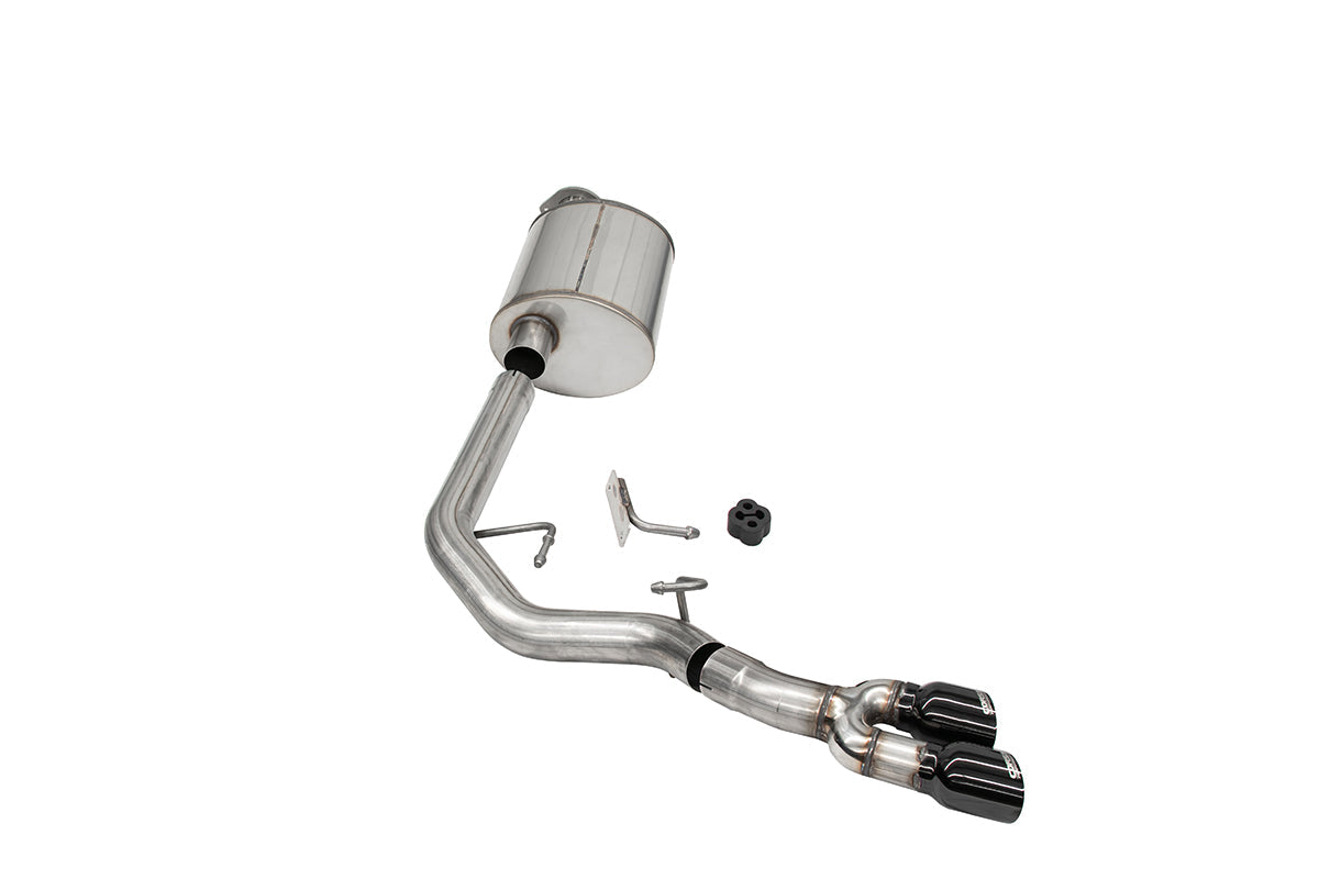 3.0 Inch Front of Tire Exit Catback Exhaust System with Twin 3.5 Inch Pro Series Black Tips Sport Sound Level 21-25 Ford F-150 EcoBoost 141 Inch Wheel Base Corsa Performance