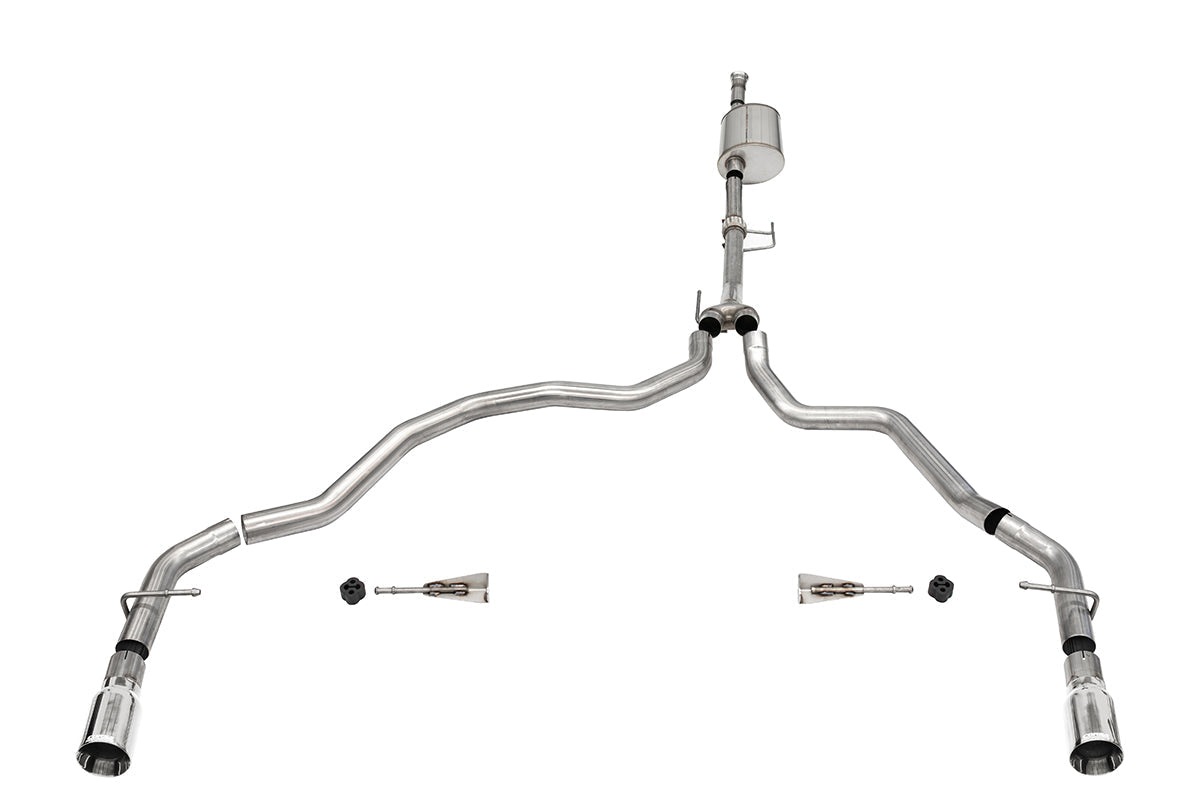 3.0 Inch Dual Rear Exit Catback Exhaust System with Flat Cut 4.0 Inch Dual Wall Tips 21-25 Ford F-150 EcoBoost 145 Inch Wheel Base Corsa Performance
