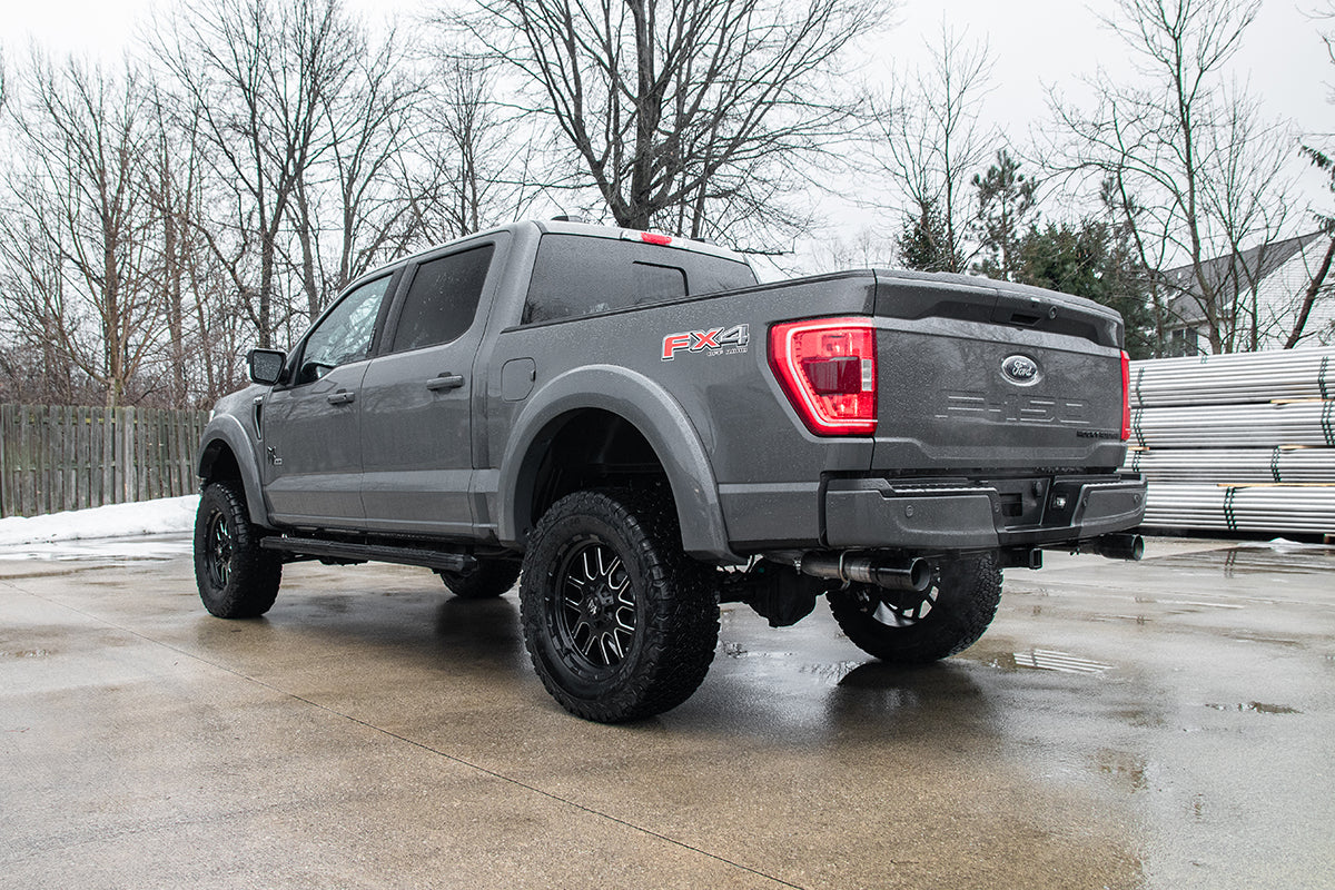 3.0 Inch Dual Rear Exit Catback Exhaust System with Flat Cut 4.0 Inch Dual Wall Black Tips 21-25 Ford F-150 EcoBoost 145 Inch Wheel Base Corsa Performance