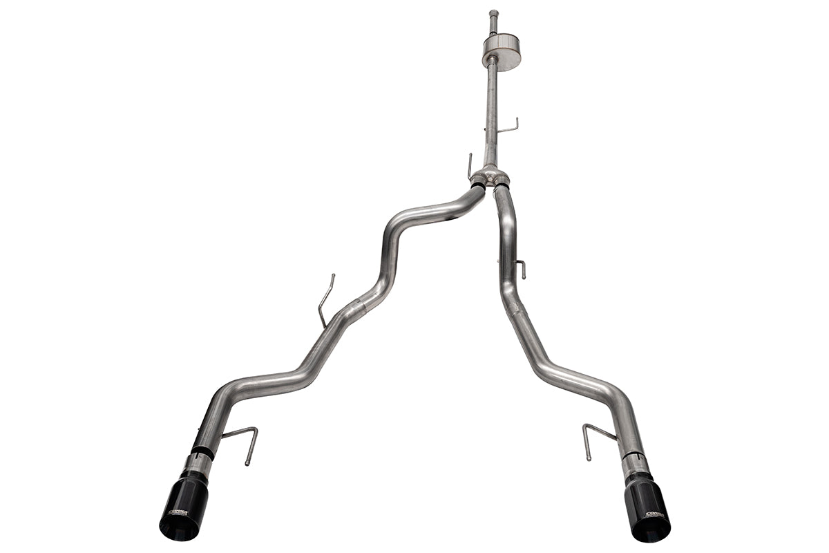 3.0 Inch to 2.75 Inch Dual Rear Exit Cat-back Exhaust System with 4.0 Inch Black PVD Straight Cut Tips Xtreme Sound Level 22-25 Ford F-150 Tremor 145 Inch Wheel Base Corsa Performance