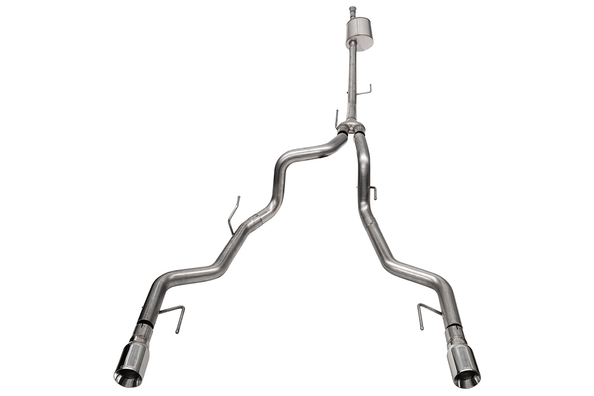 3.0 Inch to 2.75 Inch Dual Rear Exit Cat-back Exhaust System with 4.0 Inch Polished Straight Cut Tips Sport Sound Level 22-25 Ford F-150 Tremor 145 Inch Wheel Base Corsa Performance