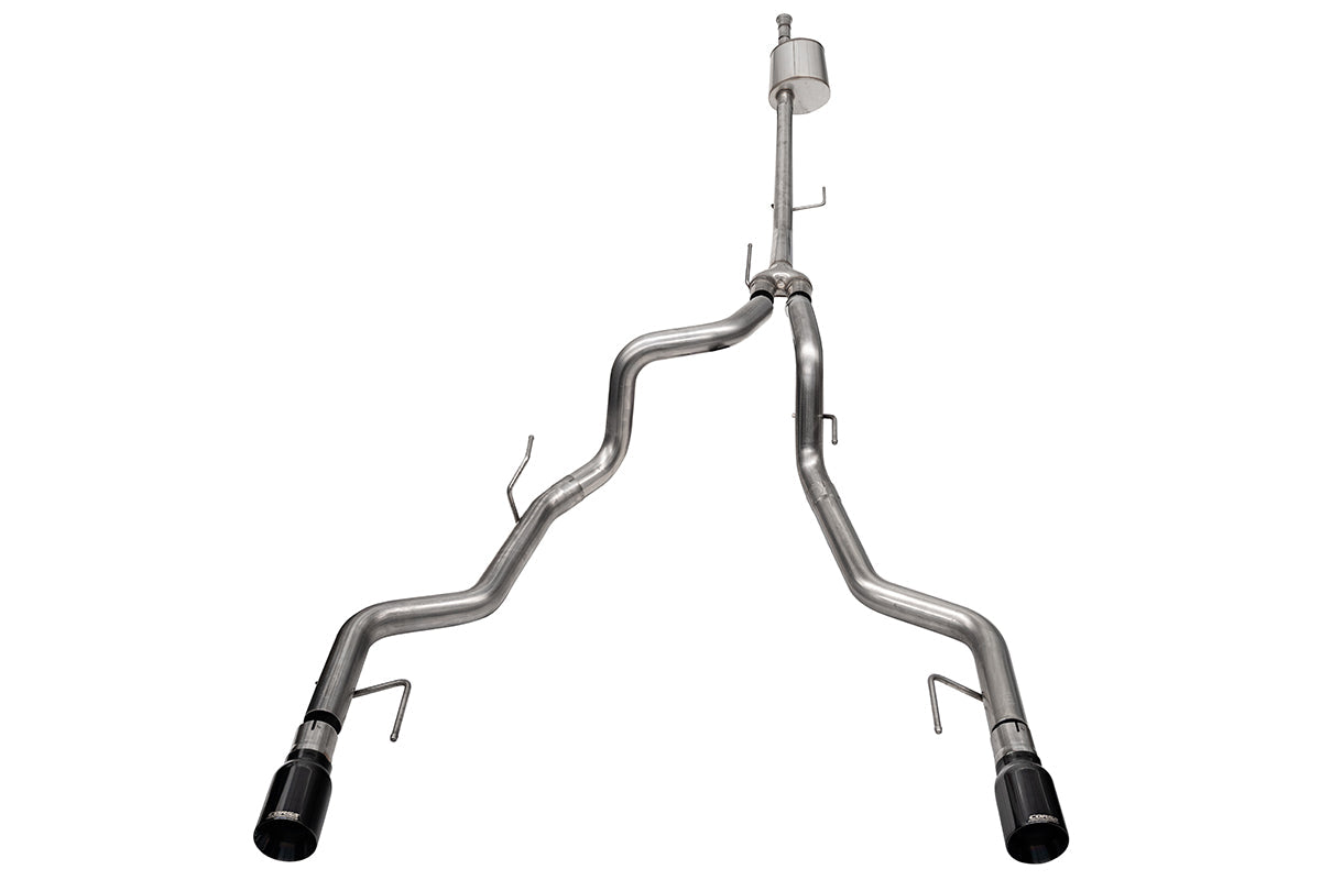 3.0 Inch to 2.75 Inch Dual Rear Exit Cat-back Exhaust System with 4.0 Inch Black PVD Straight Cut Tips Sport Sound Level 22-25 Ford F-150 Tremor 145 Inch Wheel Base Corsa Performance