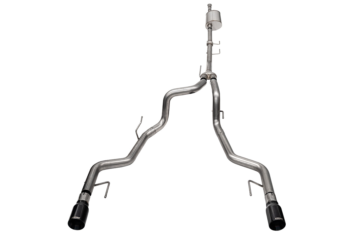 3.0 Inch to 2.75 Inch Dual Rear Exit Cat-back Exhaust System with 4.0 Inch Black PVD Straight Cut Tips 21-25 Ford F-150 Tremor 145 Inch Wheel Base Corsa Performance
