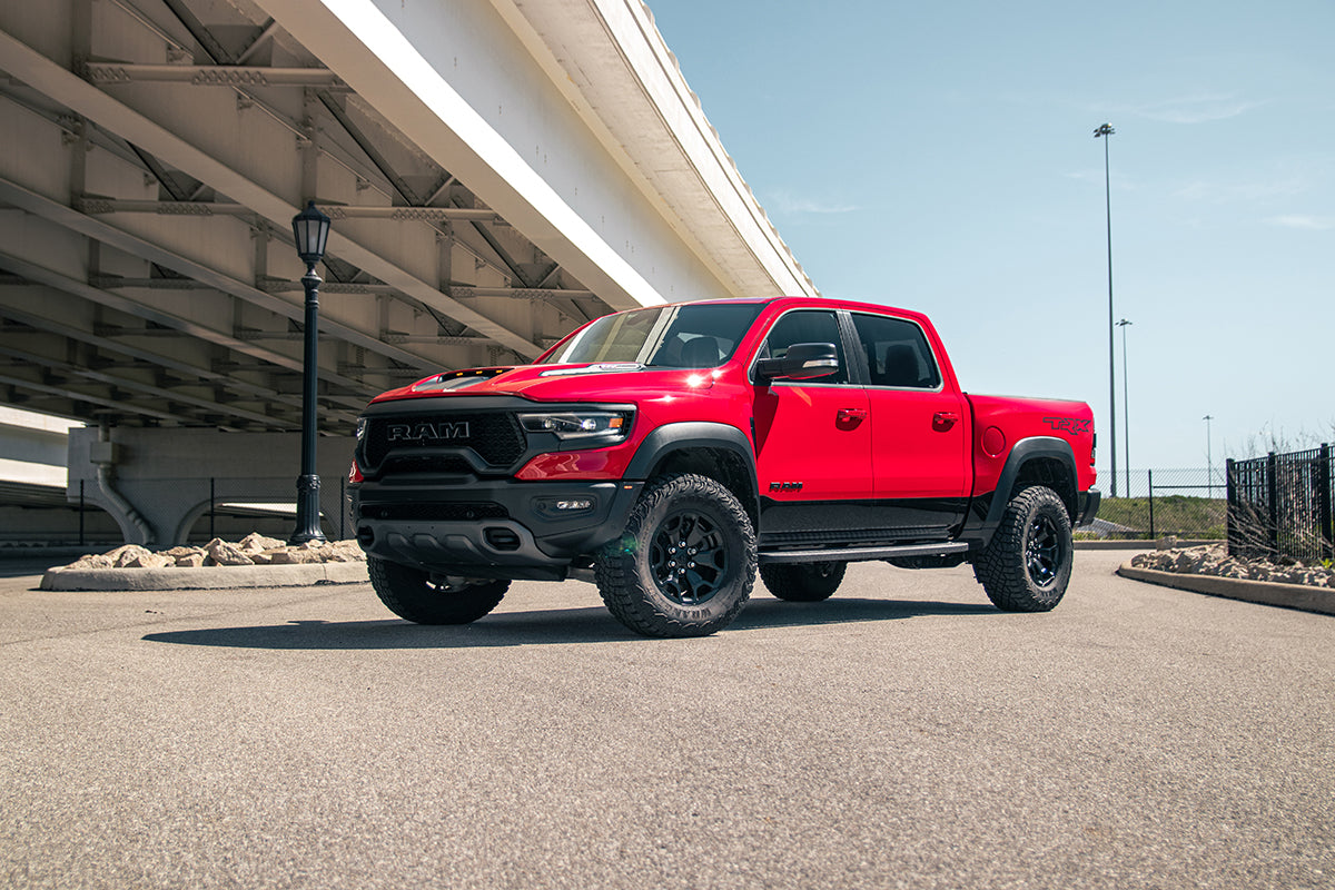 3.0 Inch True Dual Catback Exhaust System with Dual Rear Exit and Flat Cut 5.0 Inch Gunmetal PVD Tips 21-24 Dodge RAM TRX 144.6 Inch Wheel Base Corsa Performance
