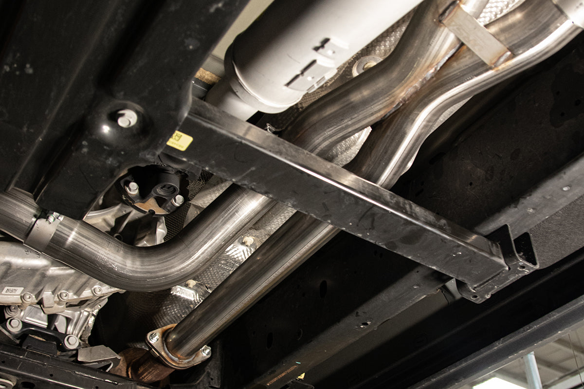 3.0 Inch True Dual Catback Exhaust System with Dual Rear Exit and Flat Cut 5.0 Inch Gunmetal PVD Tips 21-24 Dodge RAM TRX 144.6 Inch Wheel Base Corsa Performance