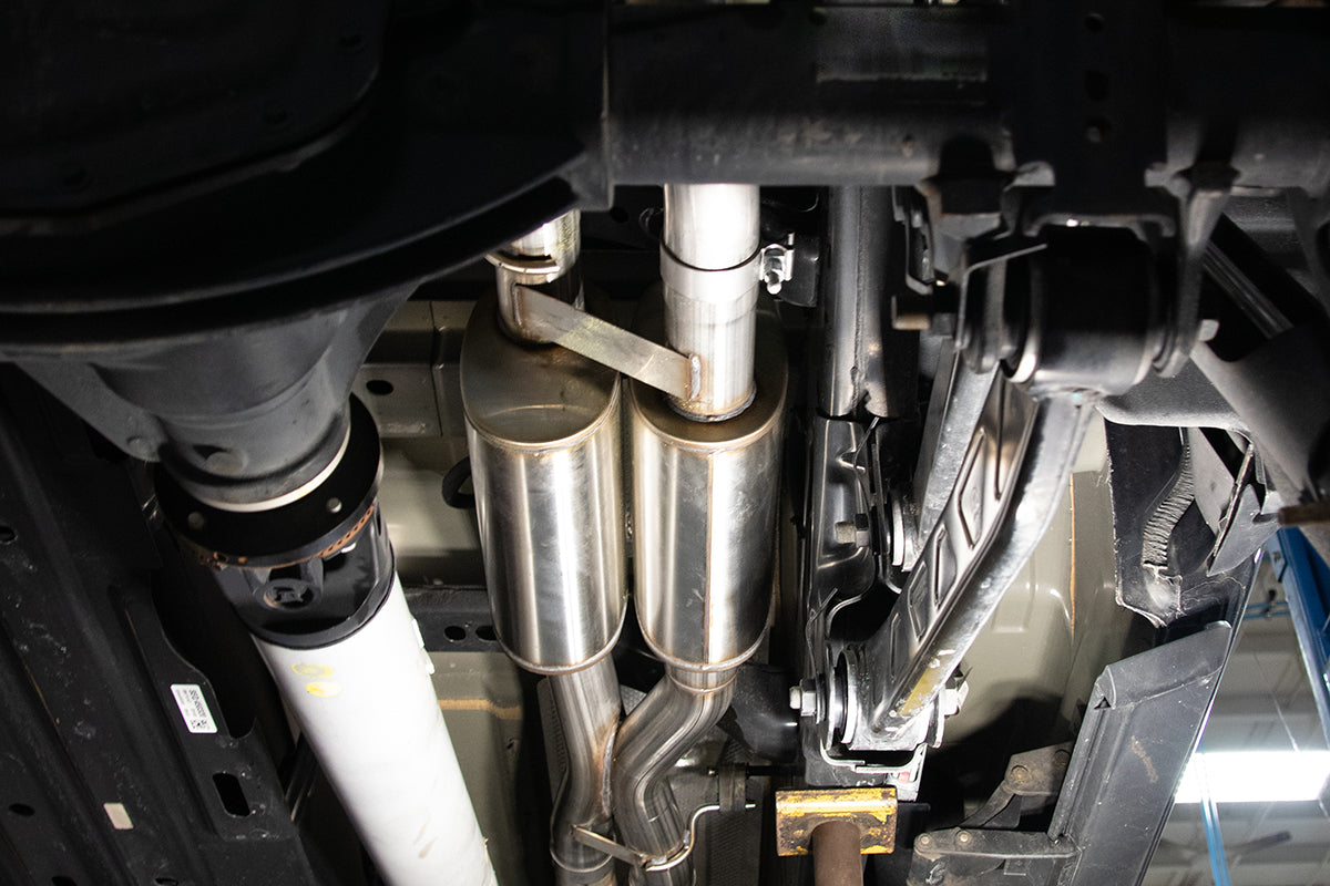 3.0 Inch True Dual Catback Exhaust System with Dual Rear Exit and Flat Cut 5.0 Inch Gunmetal PVD Tips 21-24 Dodge RAM TRX 144.6 Inch Wheel Base Corsa Performance