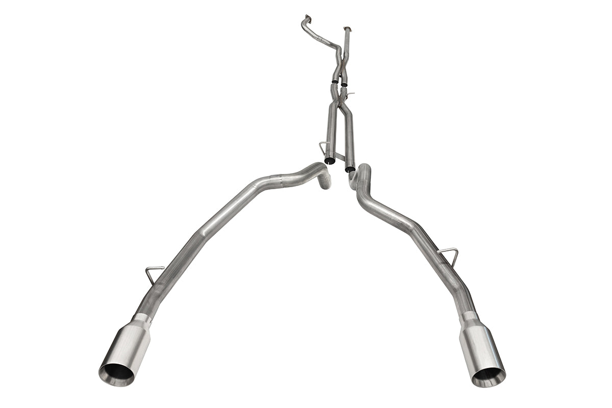 3.0 Inch Dual Rear Exit Catback Exhaust System with Flat Cut 5.0 Inch Dual Wall Satin Polished Tips 21-24 Dodge RAM TRX 144.6 Inch Wheel Base Corsa Performance