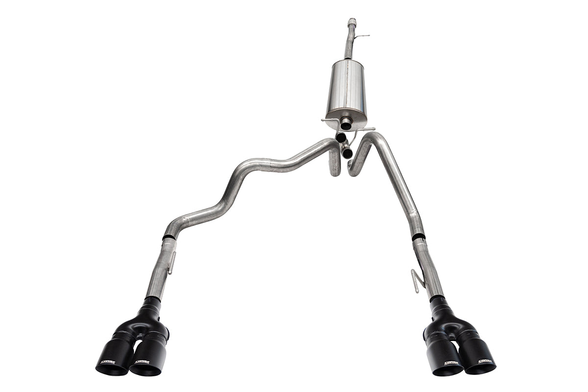 3.0 Inch - 2.5 Inch Cat-Back Dual Rear Exit Exhaust System with Twin 4.0 Inch Black Powder Coat Pro-Series Tips 19-24 Chevrolet Silverado/GMC Sierra 1500 6.2L 147.5 Inch Wheel Base Corsa Performance