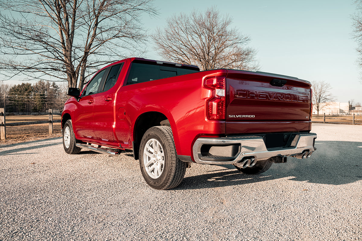 3.0 Inch - 2.5 Inch Cat-Back Dual Rear Exit Exhaust System with Twin 4.0 Inch Black Powder Coat Pro-Series Tips 19-24 Chevrolet Silverado/GMC Sierra 1500 6.2L 147.5 Inch Wheel Base Corsa Performance