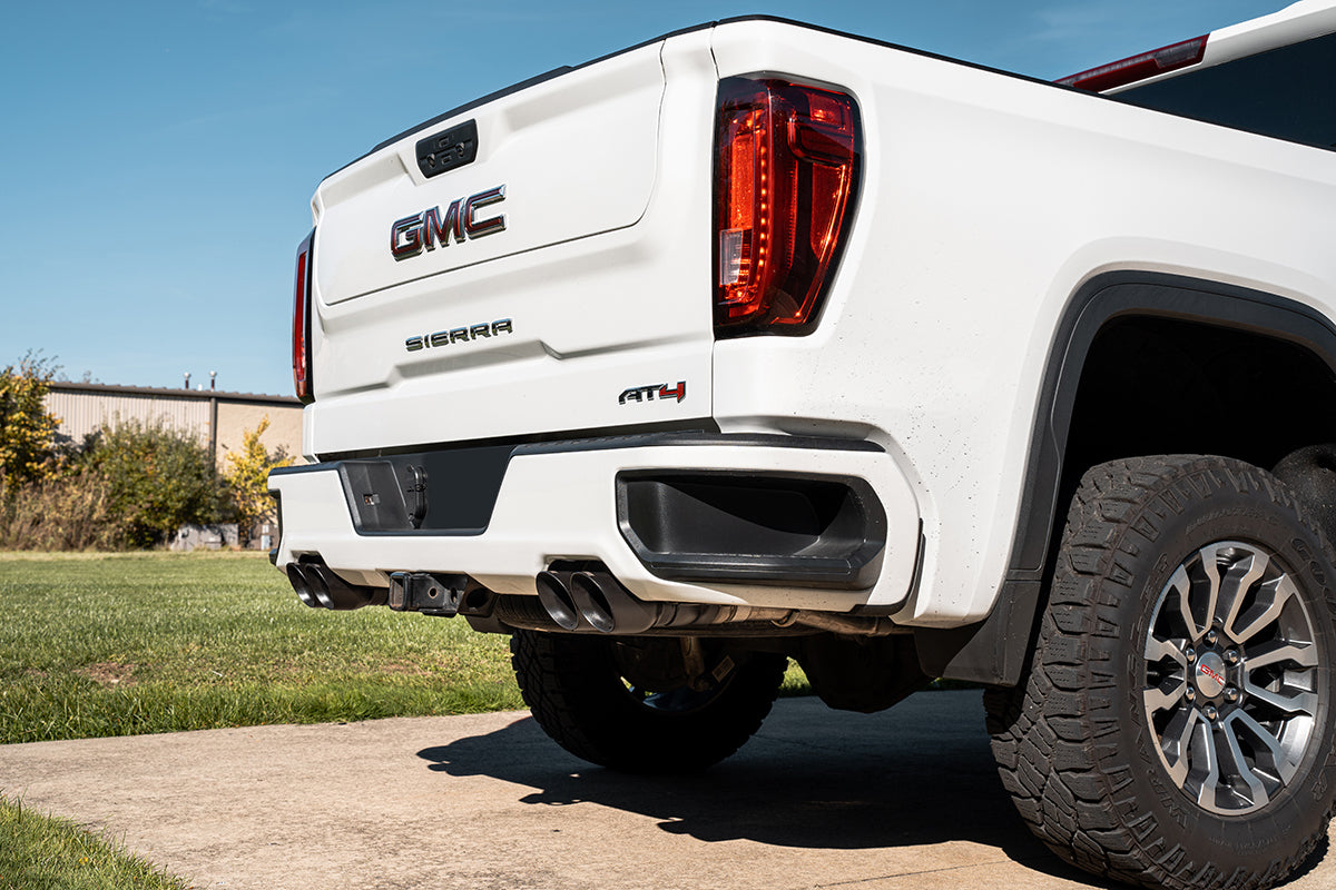3.0 Inch - 2.5 Inch Cat-Back Dual Rear Exit Exhaust System with Twin 4.0 Inch Black Powder Coat Pro-Series Tips 19-24 Chevrolet Silverado/GMC Sierra 1500 157 Inch Wheel Base Corsa Performance