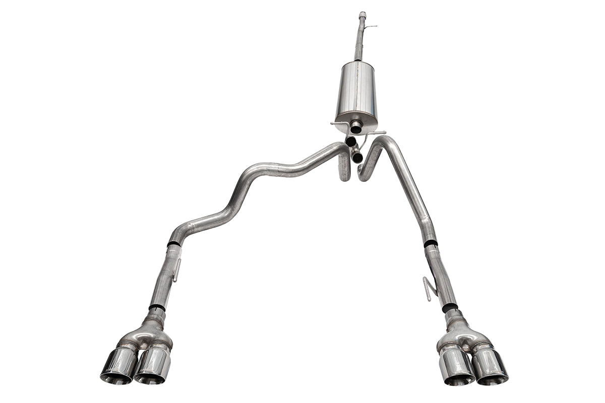 3.0 Inch-2.5 Inch Cat-Back Dual Rear Exit Exhaust System with Twin 4.0 Inch Polished Pro-Series Tips 19-23 Chevrolet Silverado/GMC Sierra 1500 157 Inch Wheel Base Corsa Performance