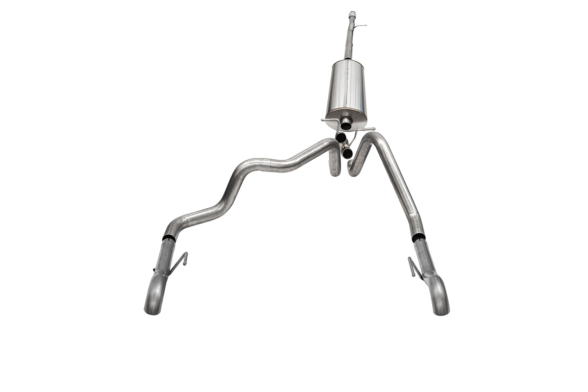 3.0 Inch Dual Rear Exit Cat-Back Exhaust System with Turndown Exhaust Tips 22-24 Chevrolet Silverado ZR/22-24 GMC Sierra AT4X2 147.5 Inch Wheel Base Corsa Performance