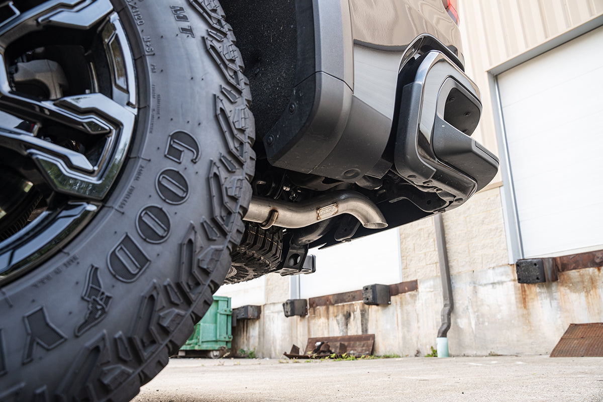 3.0 Inch Dual Rear Exit Cat-Back Exhaust System with Turndown Exhaust Tips 22-24 Chevrolet Silverado ZR/22-24 GMC Sierra AT4X2 147.5 Inch Wheel Base Corsa Performance