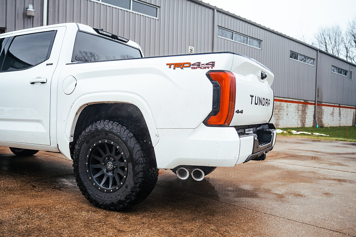 3 Inch Cat-Back Side Exit Exhaust System with Twin 4 Inch Polished Tips 22-25 Toyota Tundra 147.5 Inch/157.7 Inch Wheel Base Corsa Performance