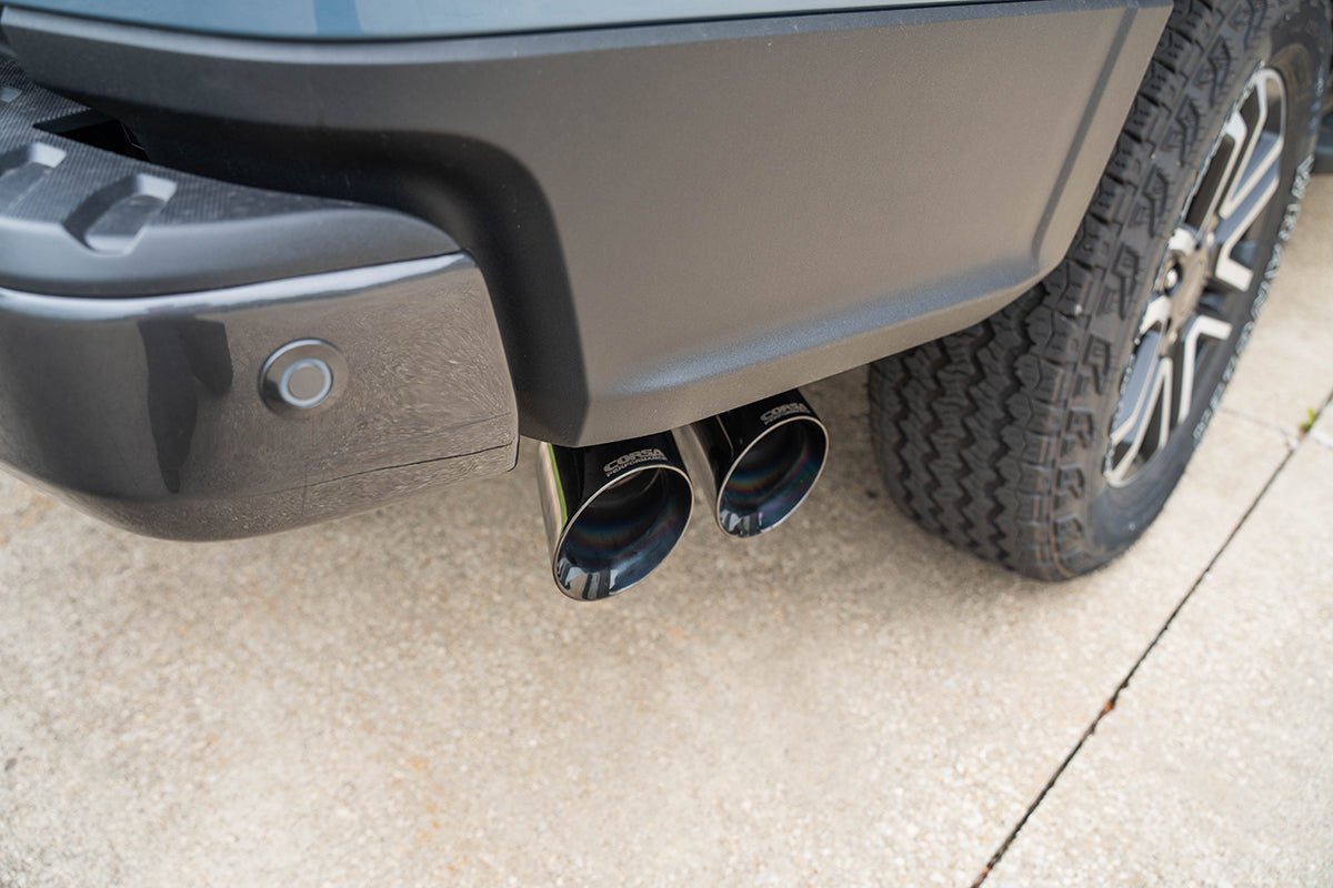 3 Inch Cat-Back Exhaust, Xtreme Sound Level, 4 InchBlack PVD Pro-Series Slash Cut Twin Tip 24-25 Ford Ranger Corsa Performance