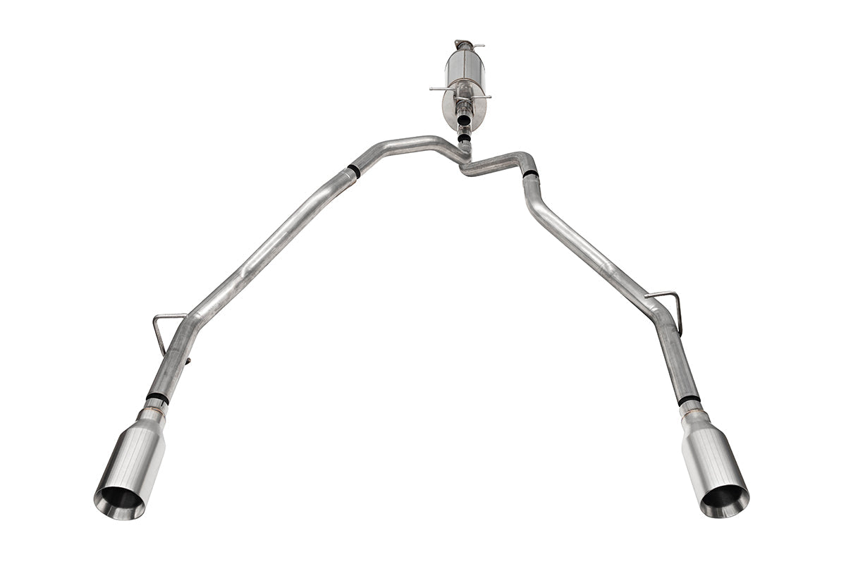 2.5 Inch Stainless Steel Sport Cat-back, RSC No Drone Technology, Dual Rear Exit with 5.0 Inch Polished Tips 25-26 RAM 1500 144.5 Inch/153.5 Inch Wheel Base Corsa Performance