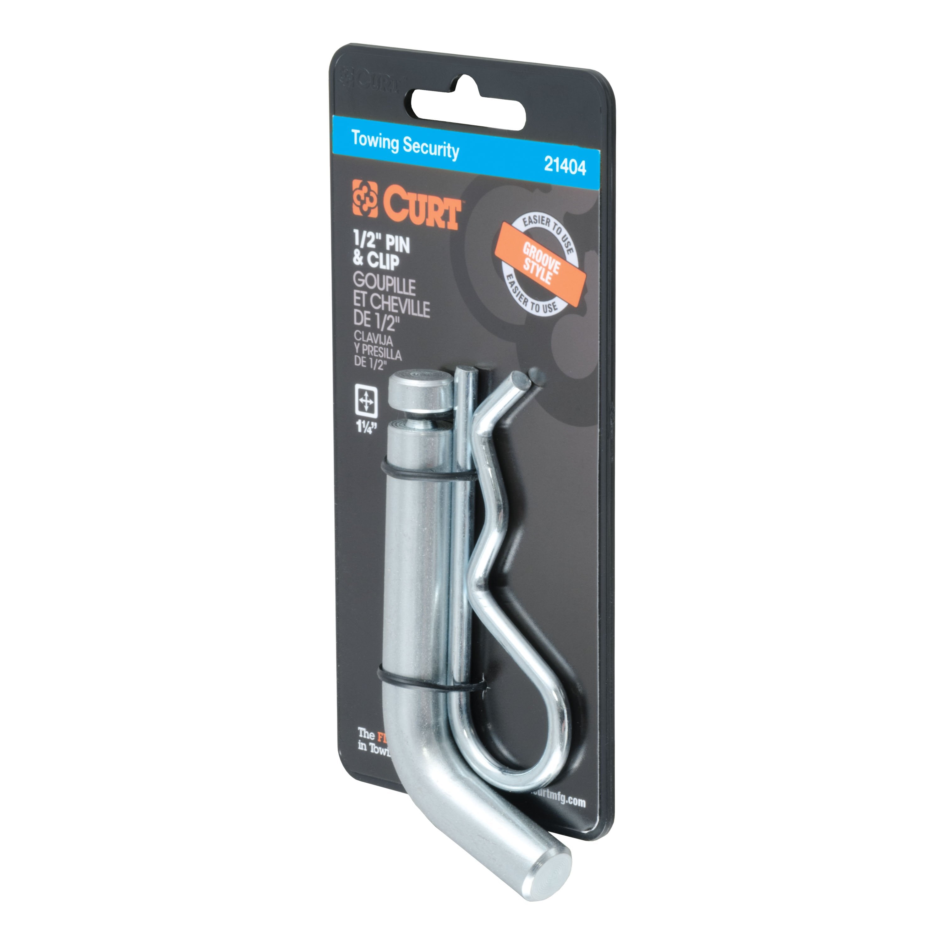 CURT Trailer Hitch Pin & Clip with Grooved Head, 1/2-Inch Diameter, Fits 1-1/4-Inch Receiver Model 21404