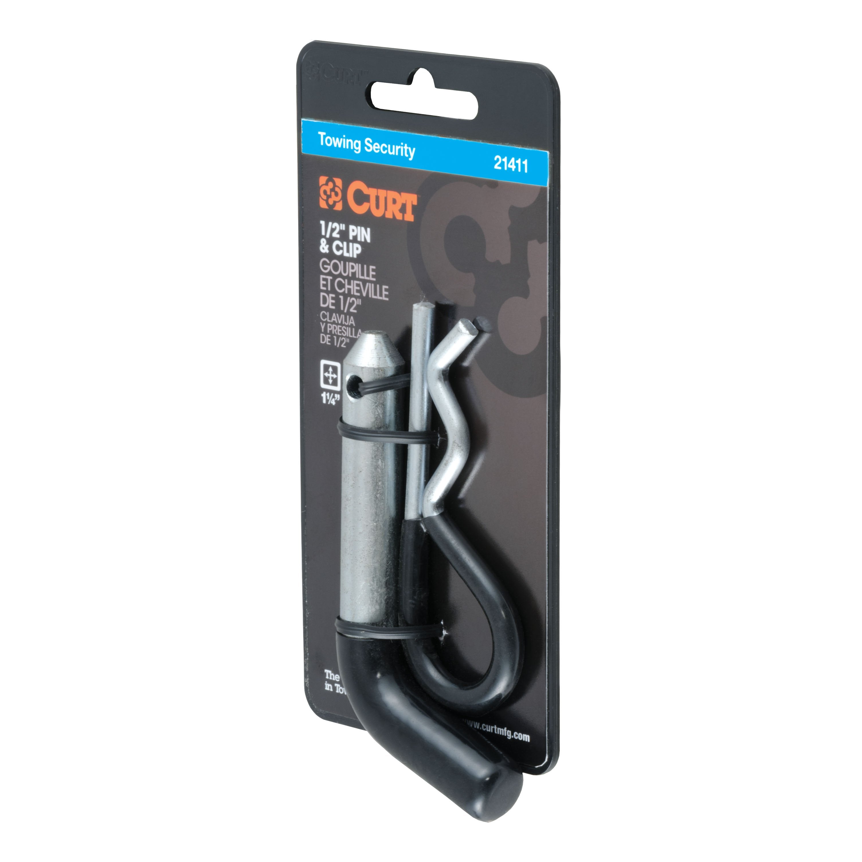CURT Trailer Hitch Pin & Clip with Vinyl-Coated Grip, 1/2-Inch Diameter, Fits 1-1/4-Inch Receiver Model 21411