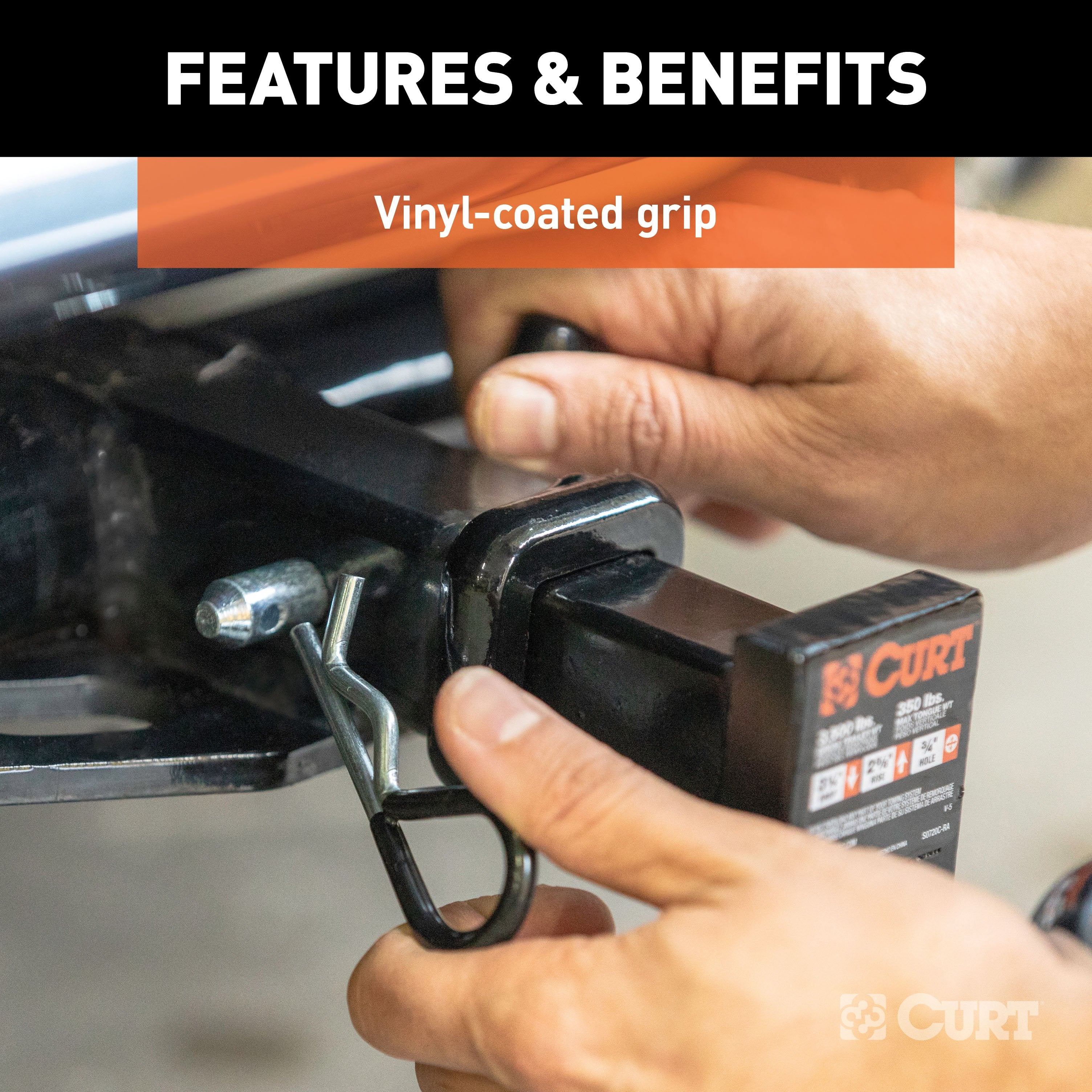 CURT Trailer Hitch Pin & Clip with Vinyl-Coated Grip, 1/2-Inch Diameter, Fits 1-1/4-Inch Receiver Model 21411