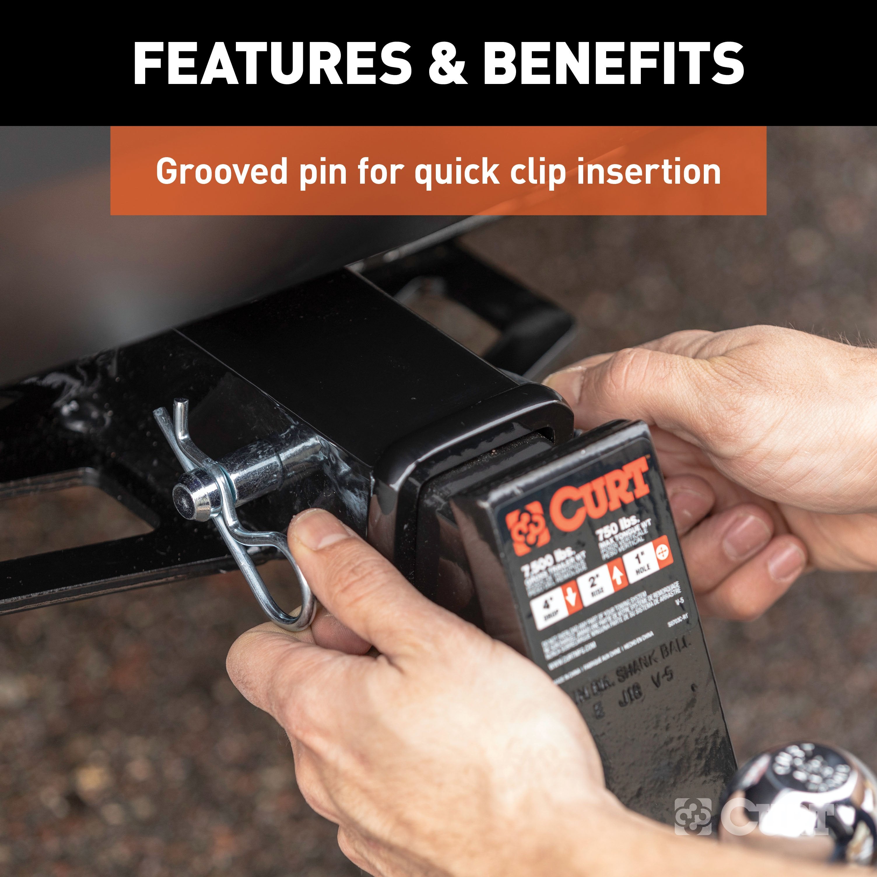 CURT Trailer Hitch Pin & Clip with Grooved Head, 5/8-Inch Diameter, Fits 2-Inch Receiver Model 21505