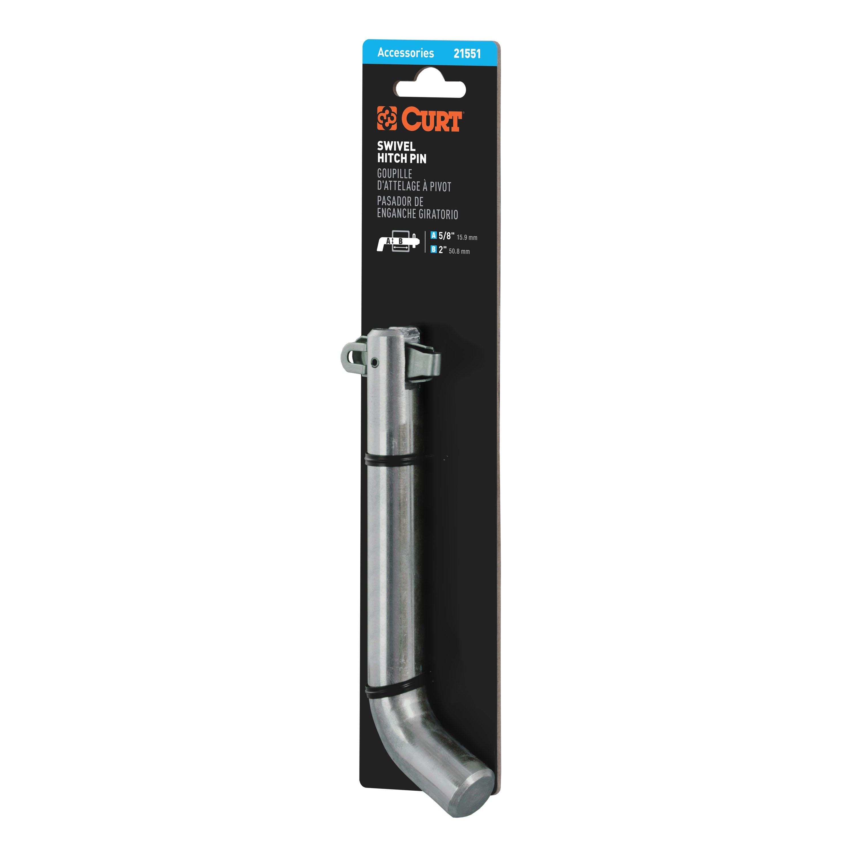 CURT Swivel Trailer Hitch Pin, 5/8-Inch Diameter, Fits 2-Inch Receiver Model 21551