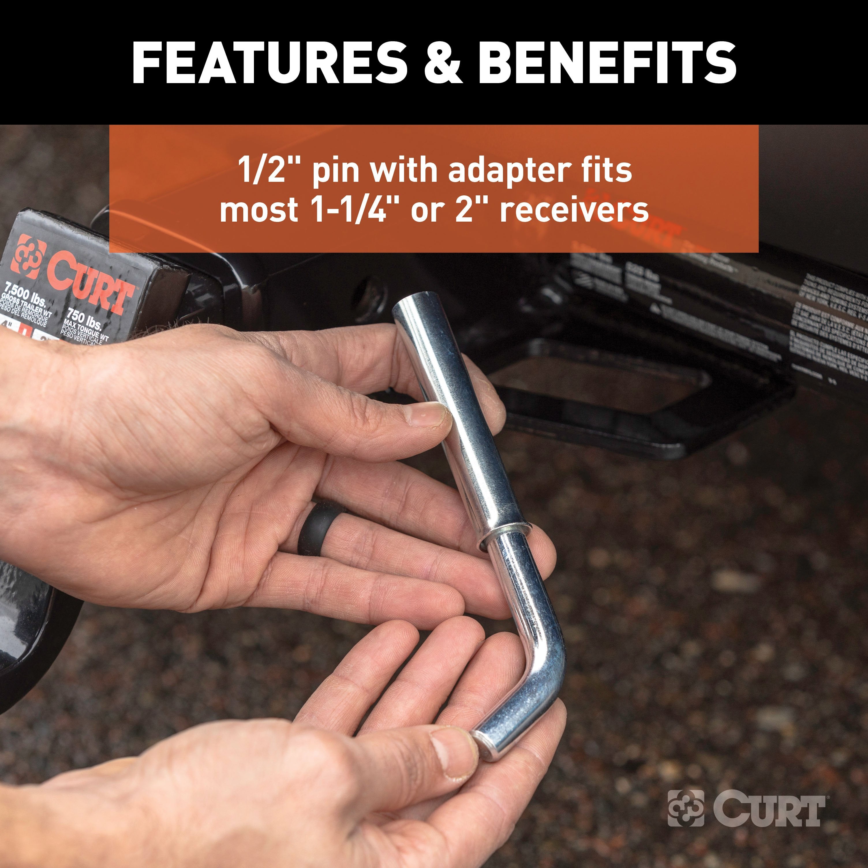 CURT Swivel Trailer Hitch Pin, 1/2-Inch Diameter with 5/8-Inch Adapter, Fits 1-1/4 or 2-Inch Receiver Model 21561