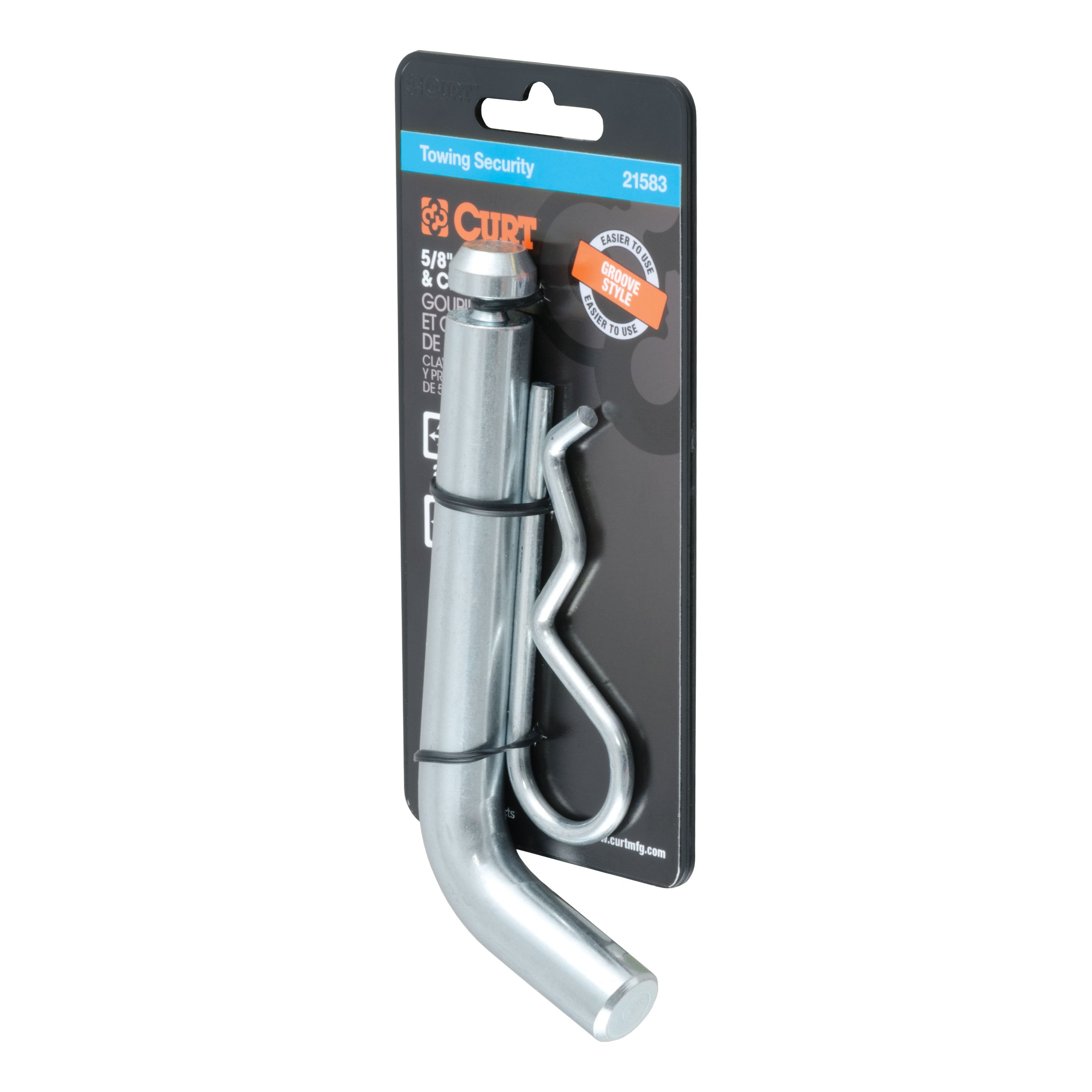 CURT Trailer Hitch Pin & Clip with Grooved Head, 5/8-Inch Diameter, Fits 2 or 2-1/2-Inch Receiver Model 21583