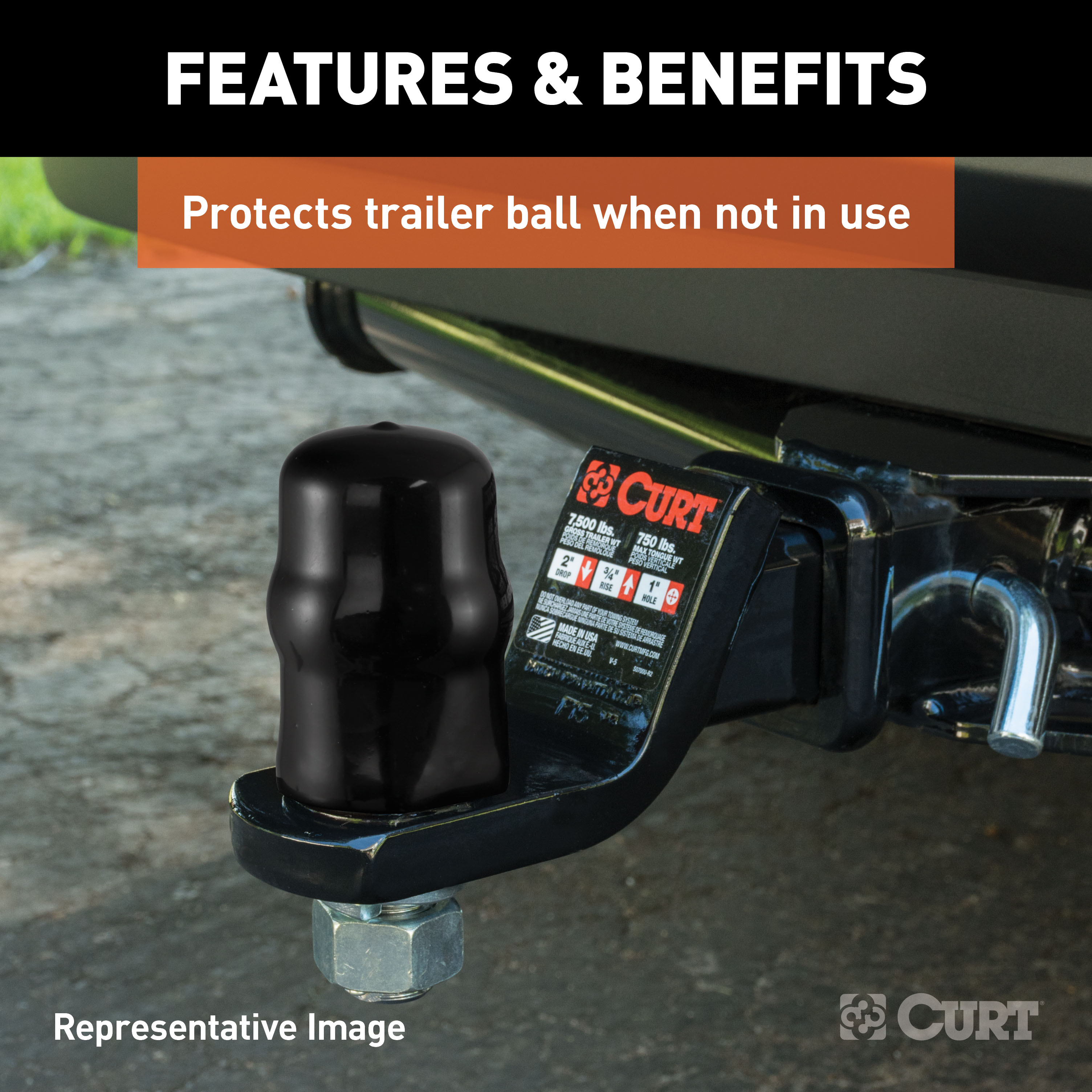 CURT Black Rubber Trailer Hitch Ball Cover, 2-5/16-Inch Diameter Model 21810