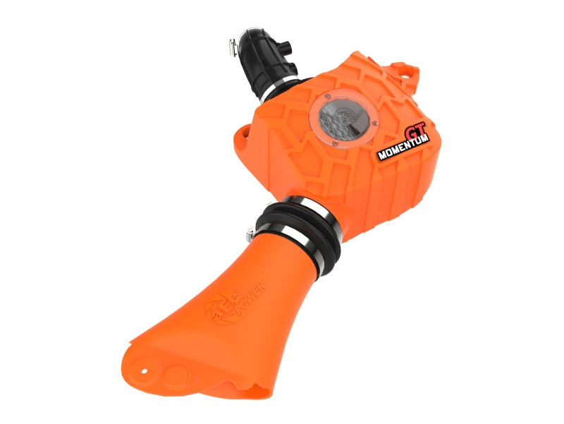 AFE Momentum sealed intake system for Suzuki Jimny 2019-2025, featuring an orange housing and smooth intake tube design.