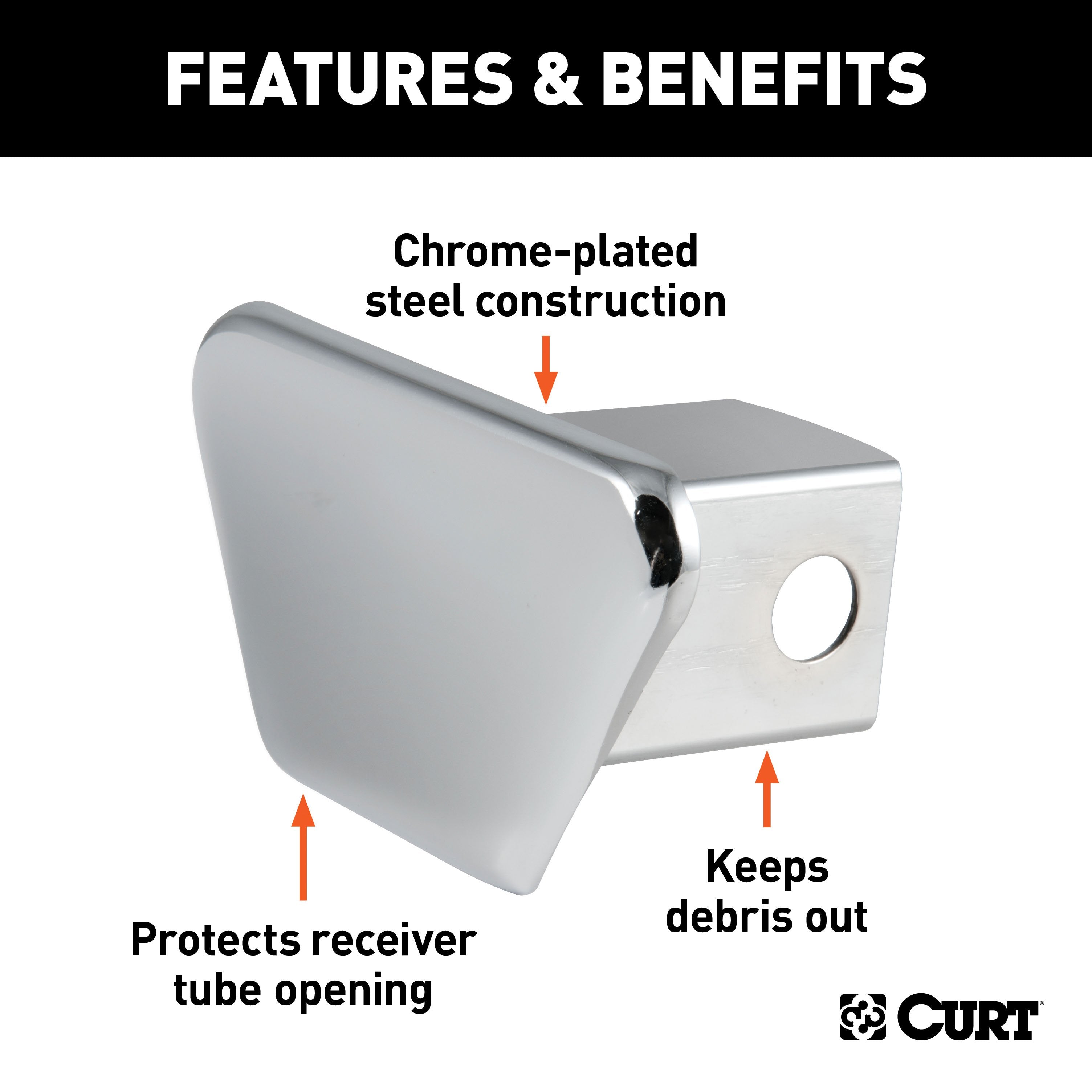 CURT Chrome Steel Trailer Hitch Cover, Fits 2-Inch Receiver Model 22101