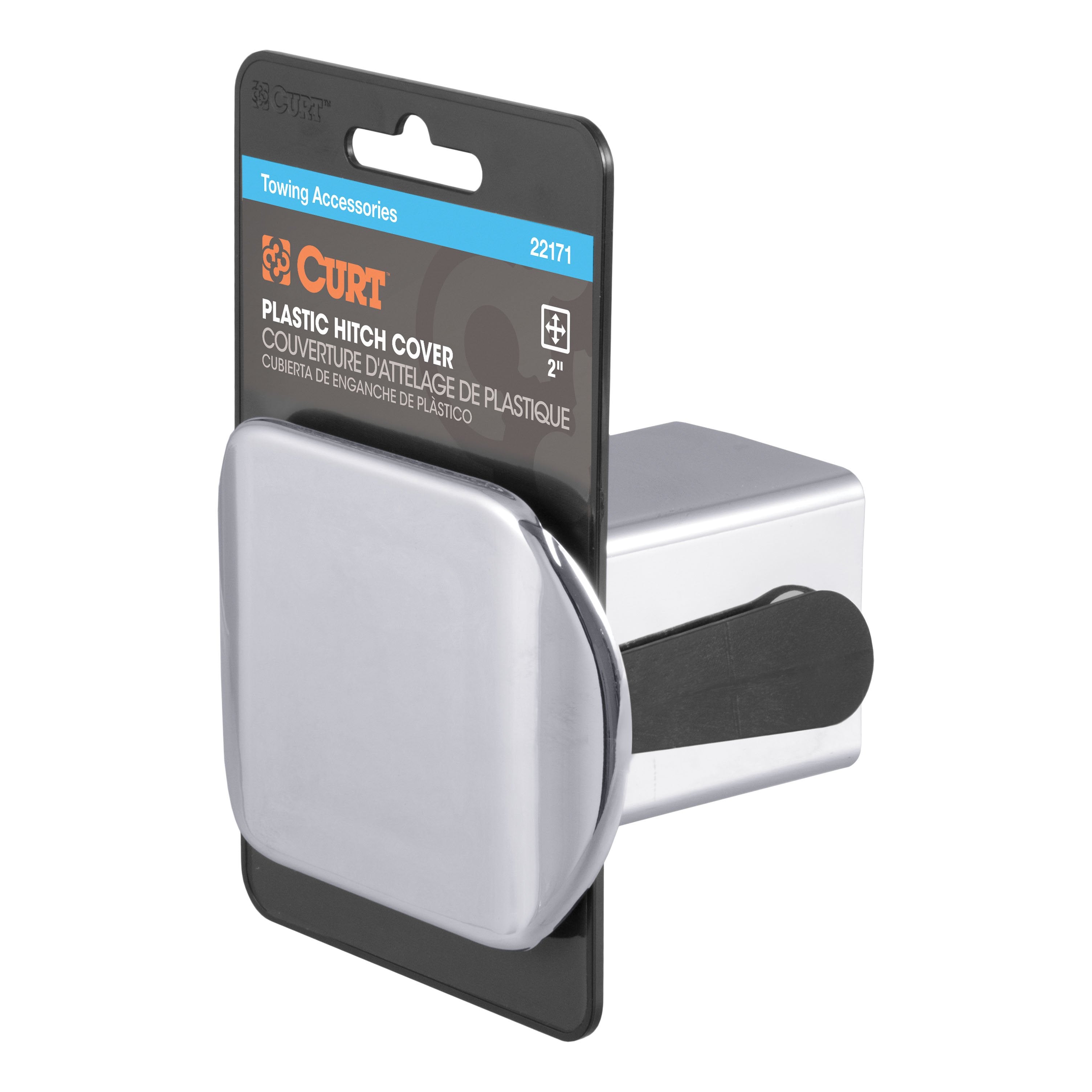 CURT Chrome Plastic Trailer Hitch Cover, Fits 2-Inch Receiver Model 22171