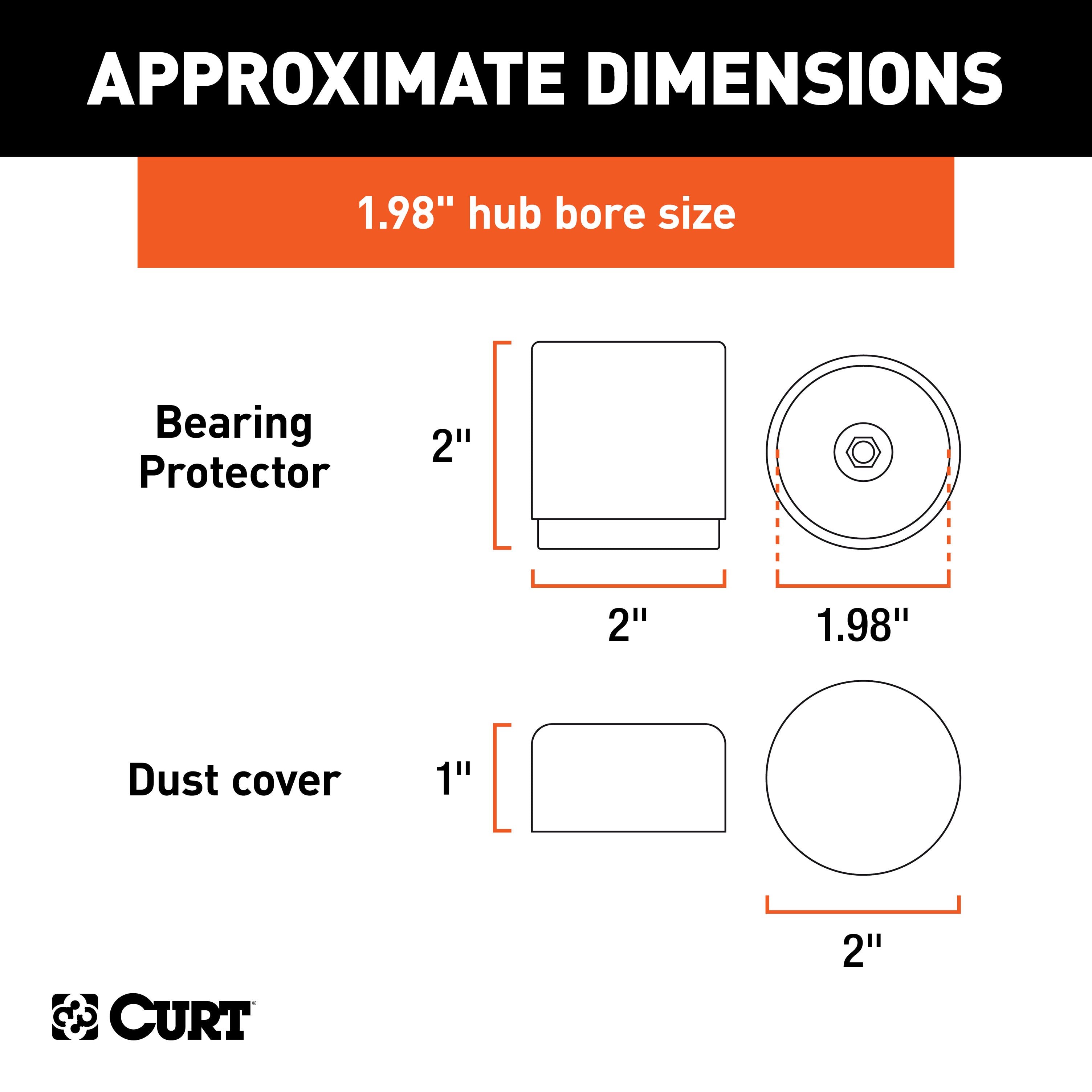 CURT 1.98-Inch Trailer Wheel Bearing Protectors and Dust Covers, 2-Pack Model 22198