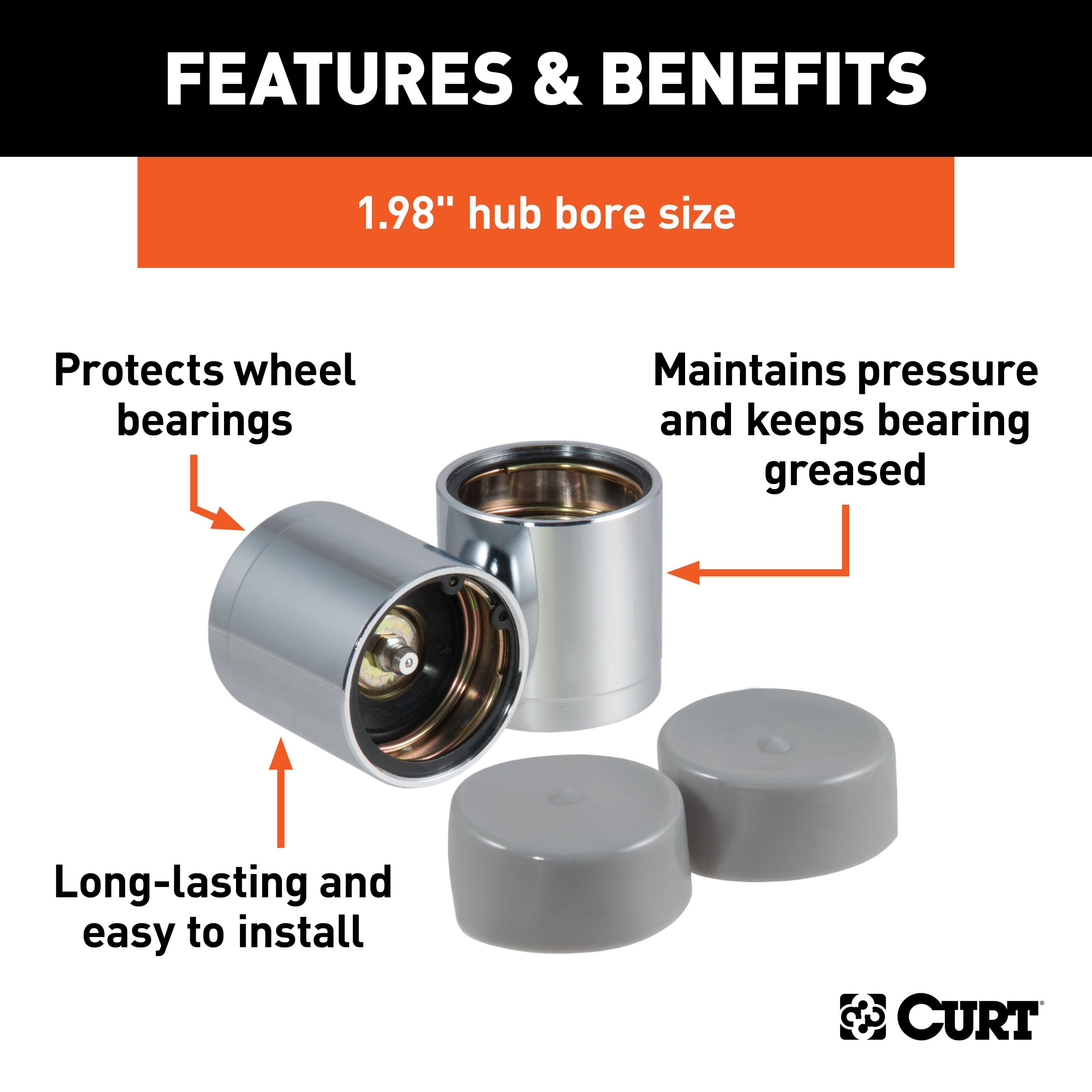 CURT 1.98-Inch Trailer Wheel Bearing Protectors and Dust Covers, 2-Pack Model 22198
