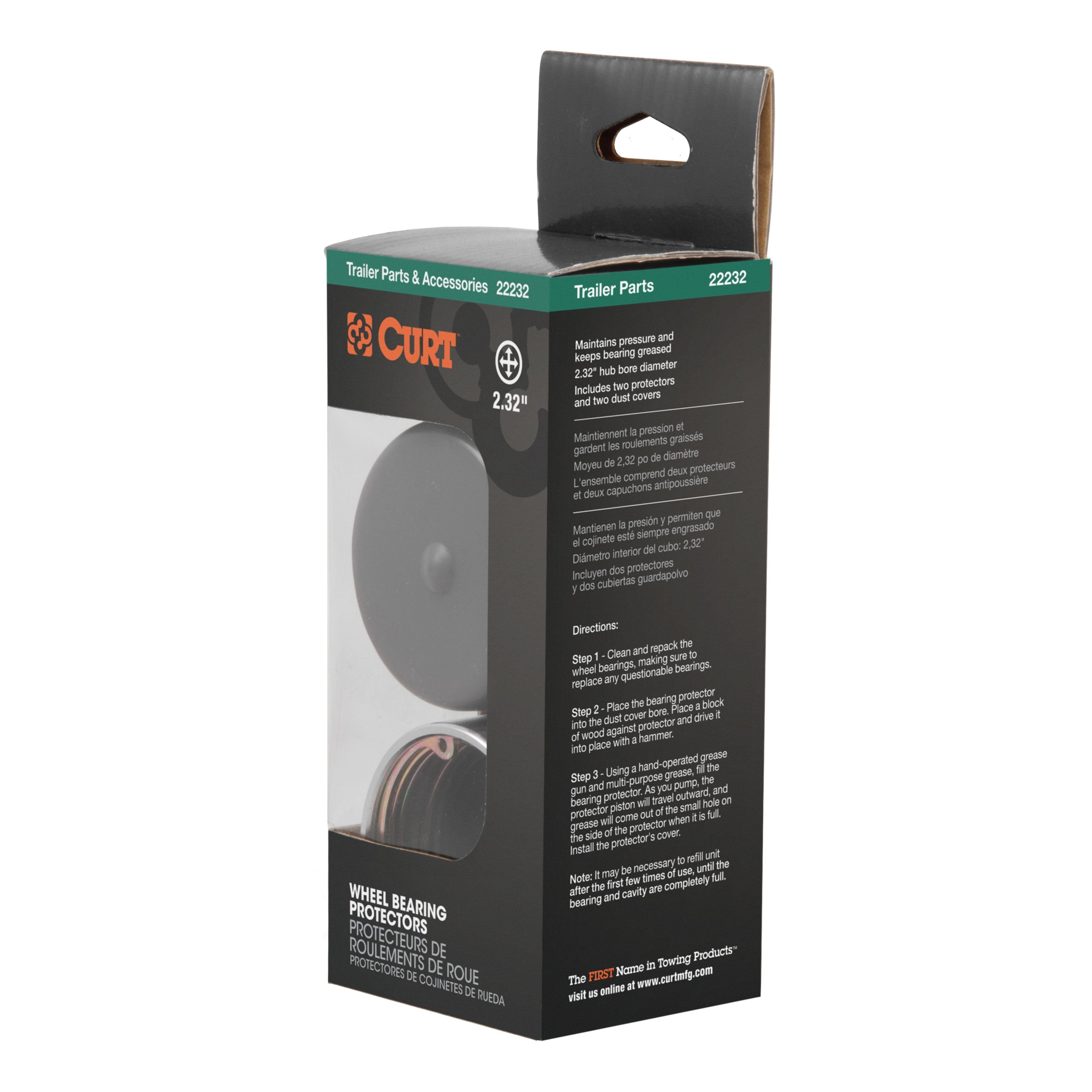 CURT 2.32-Inch Trailer Wheel Bearing Protectors and Dust Covers, 2-Pack Model 22232