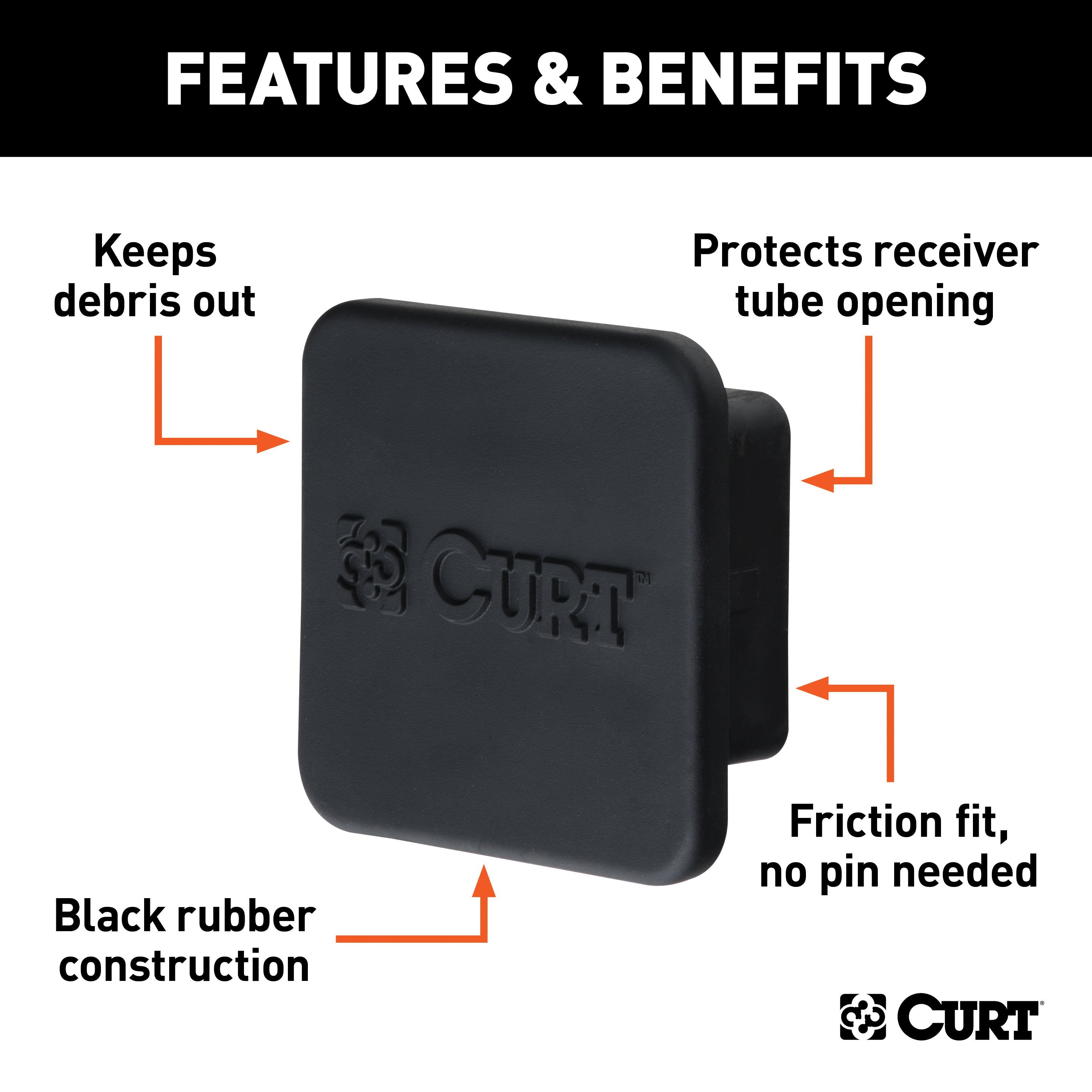 CURT Rubber Trailer Hitch Cover, Fits 2-1/2-Inch Receiver Model 22277