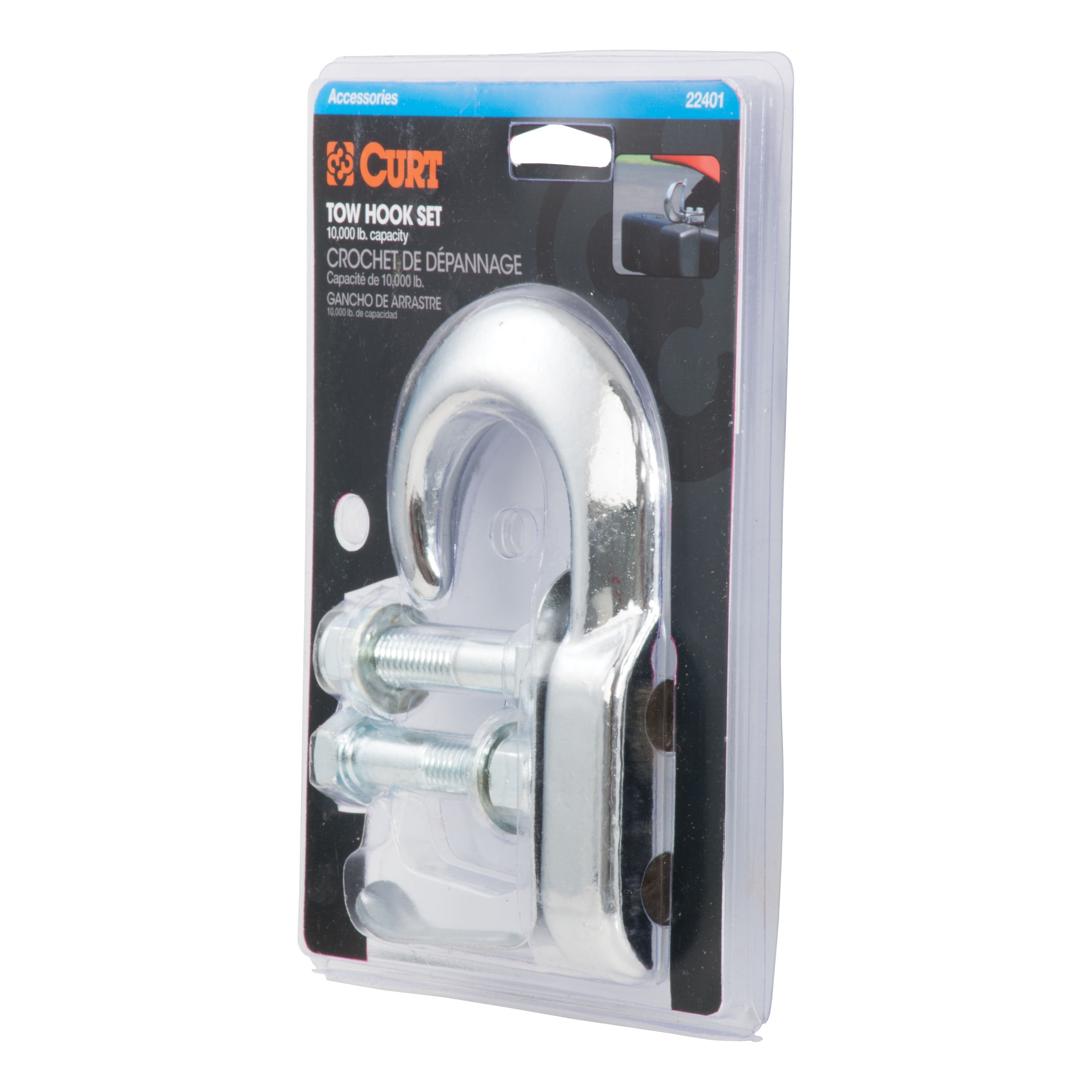 CURT Bolt-On Chrome Steel Tow Hook with Spring Clip, 10,000 lbs Capacity Model 22401