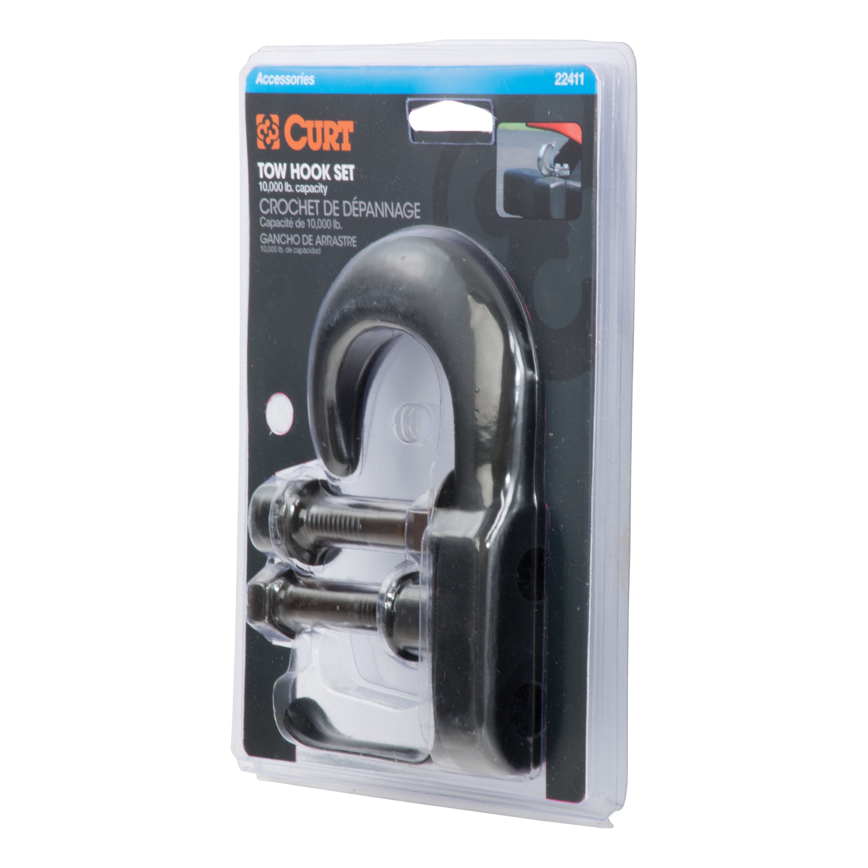 CURT Bolt-On Black Steel Tow Hook with Spring Clip, 10,000 lbs Capacity Model 22411
