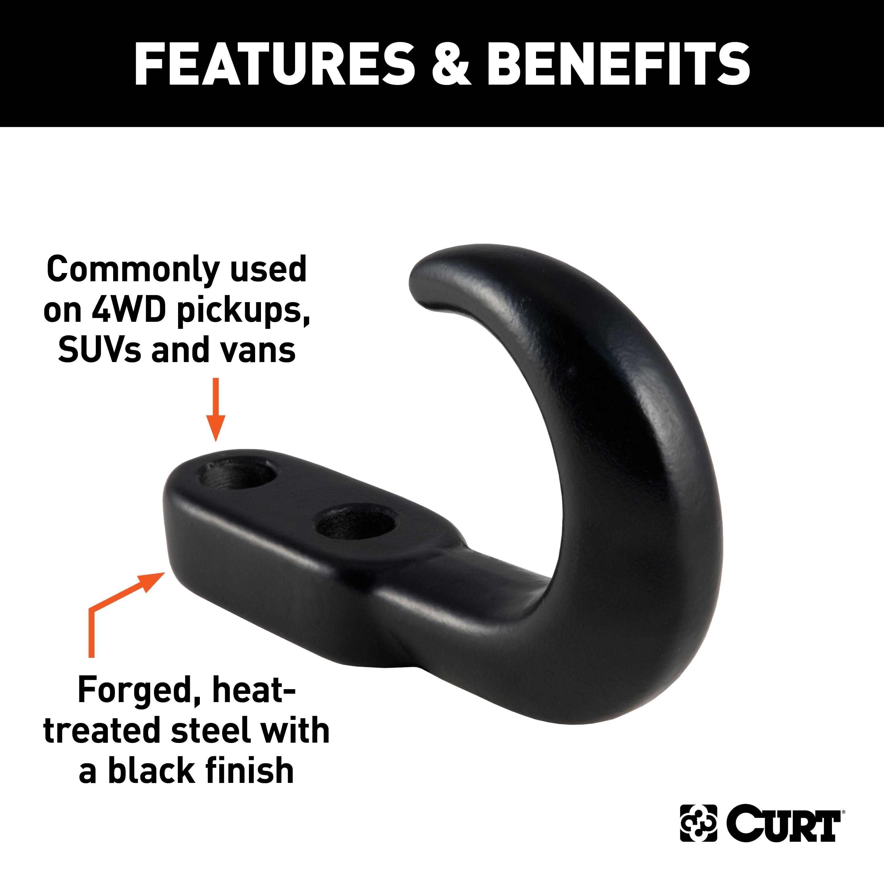 CURT Black Steel Tow Hook, 10,000 lbs Capacity Model 22430