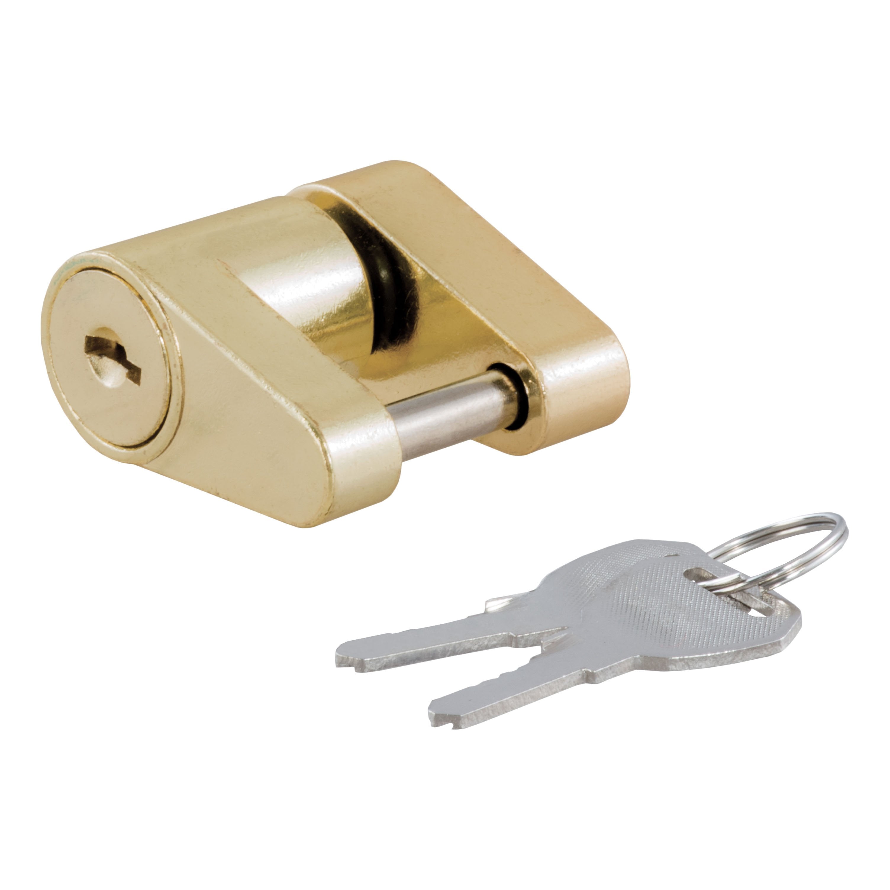 CURT Brass-Plated Steel Trailer Tongue Coupler Lock, 1/4-Inch Pin Diameter, Up to 3/4-Inch Span Model 23022